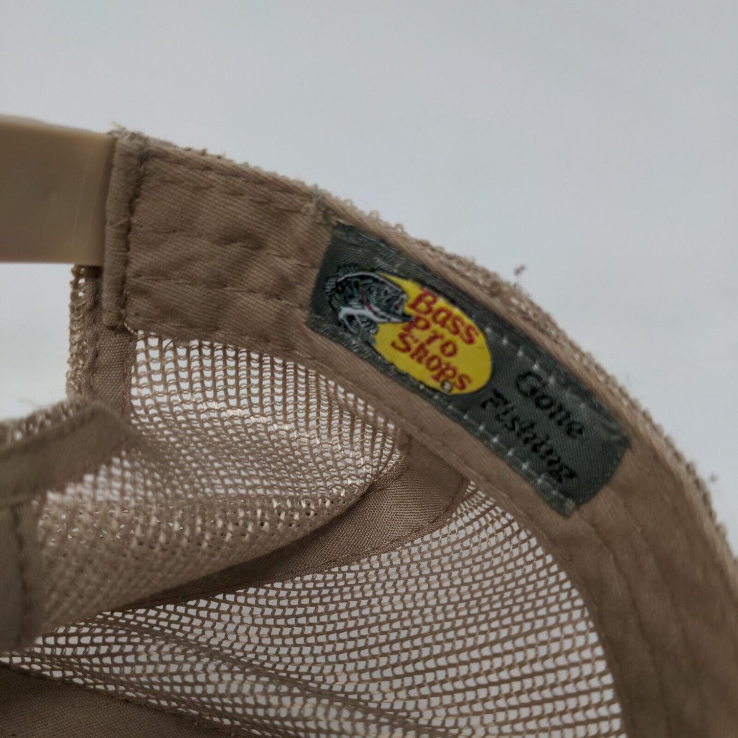 Bass Pro Shops Snapback Trucker Hat Tan OSFM Adjustable Mesh Back Gone Fishing
