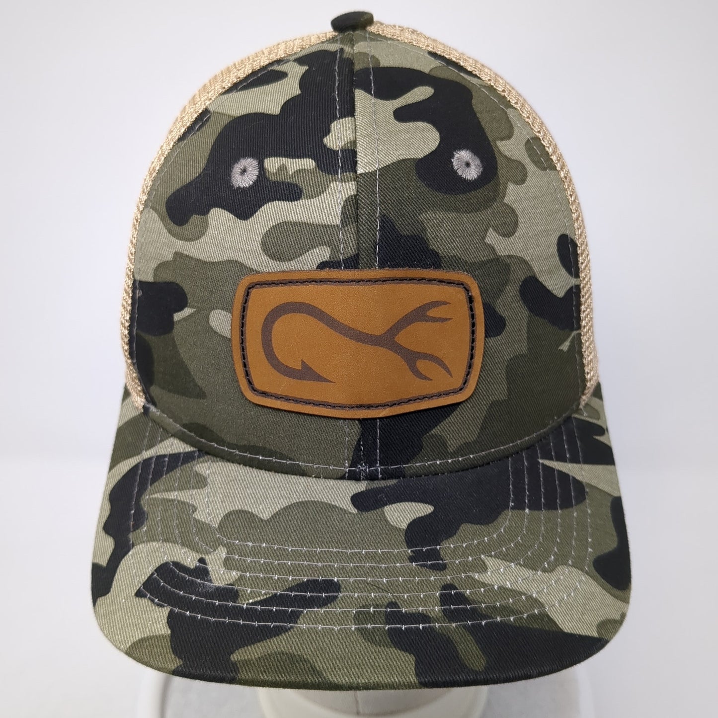 Hook Horn Leather Patch Snapback Trucker Hat Multi One Size Mesh Back