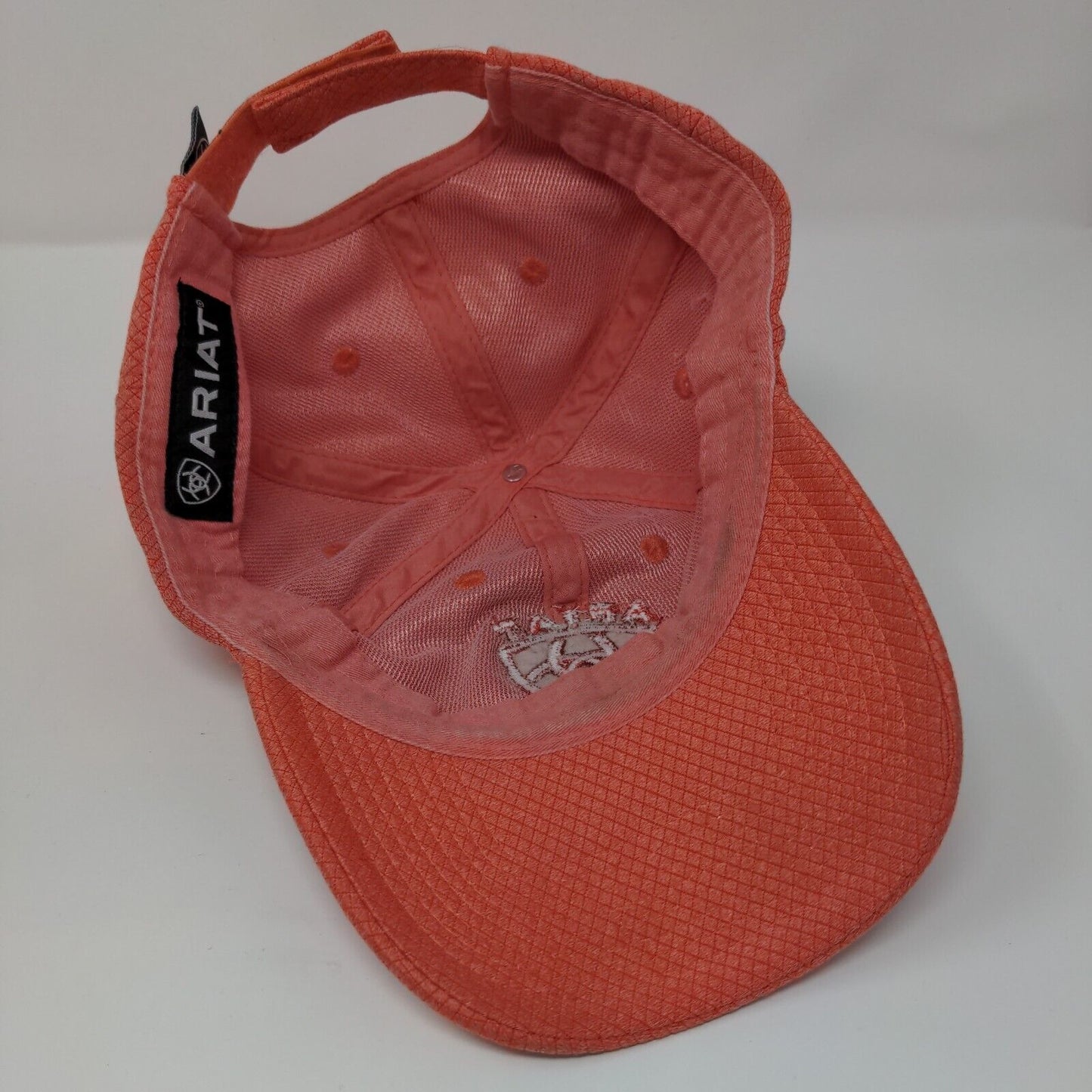 Ariat Strapback Hat Orange OSFM Adjustable Embroidered Logo Vented Holes 6 Panel