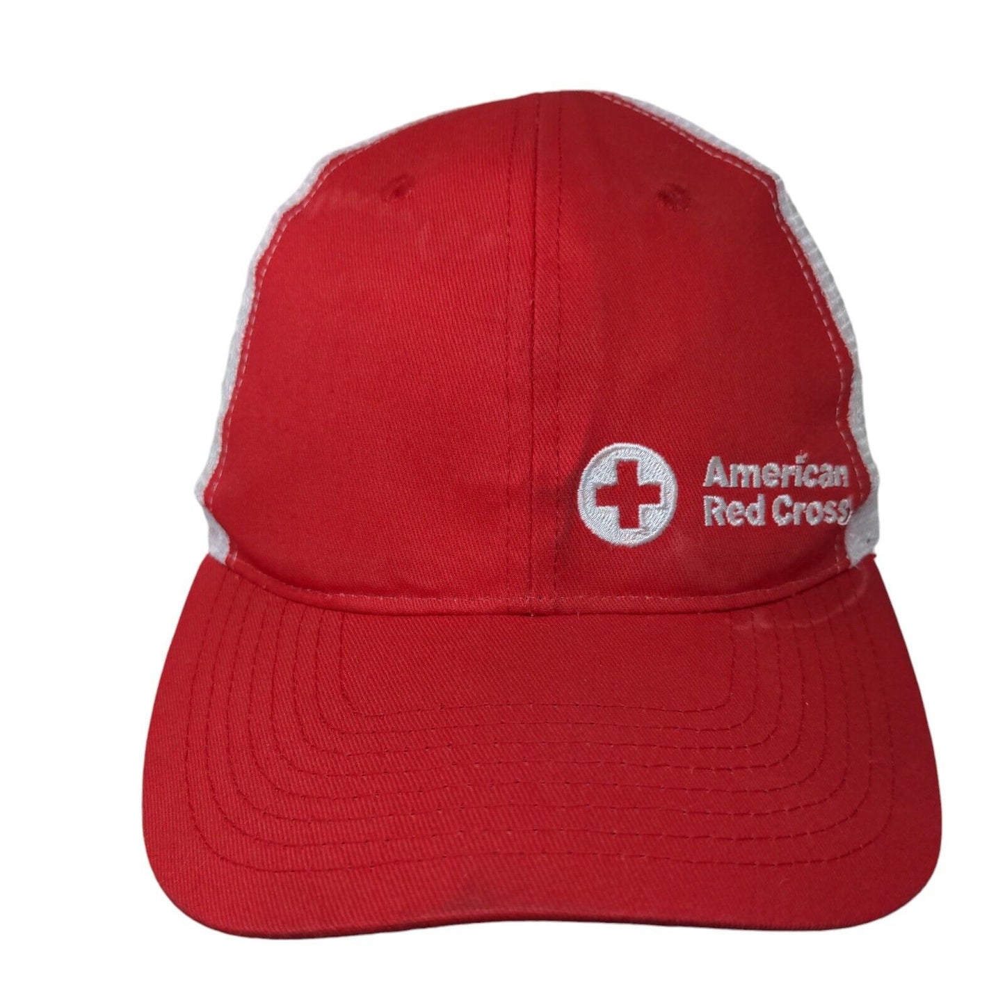 American Red Cross Strapback Trucker Hat Red OSFA Embroidered Mesh Back Vitronic