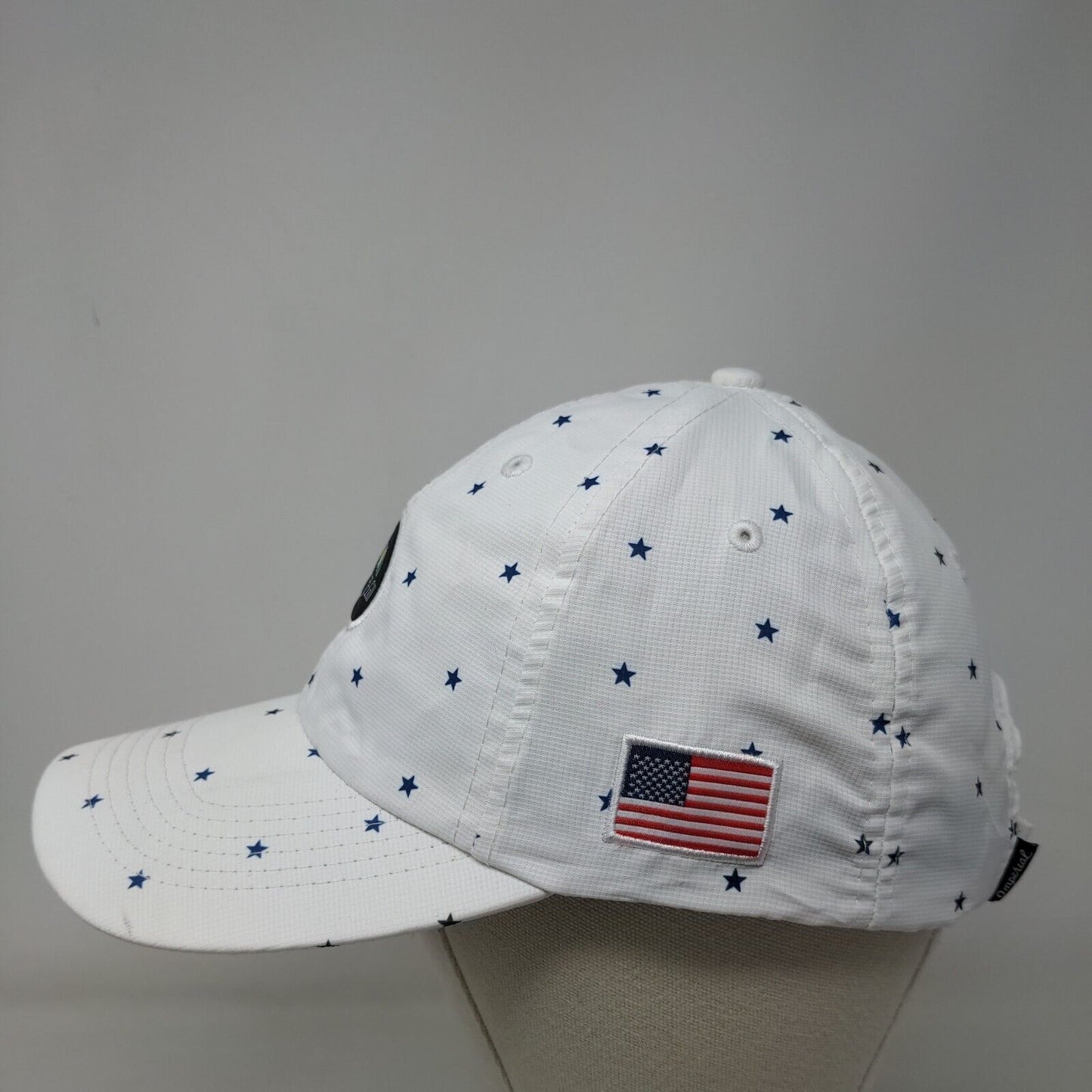 Bay Hill Strapback Hat White OSFA Adjustable Star Print Patriotic American Flag