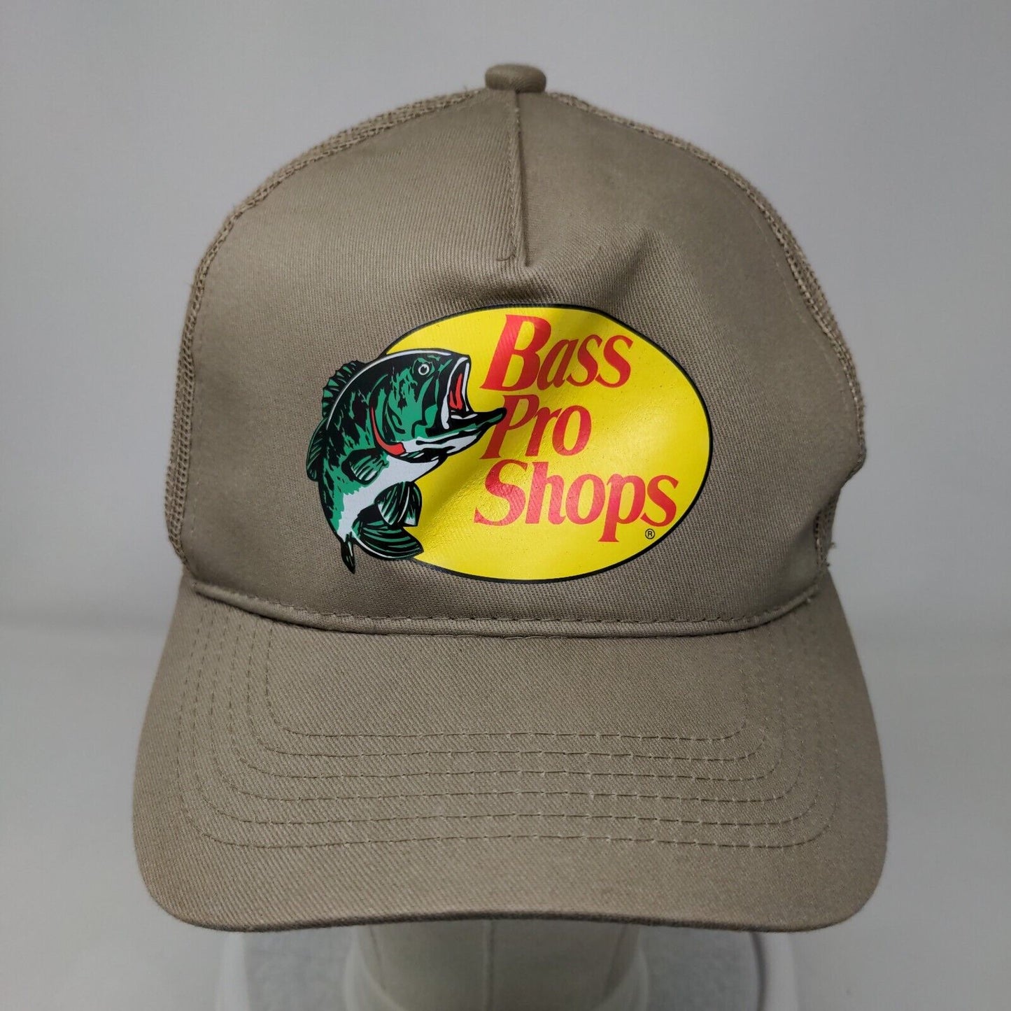 Bass Pro Shops Snapback Mesh Back Trucker Hat Tan OSFM Gone Fishing