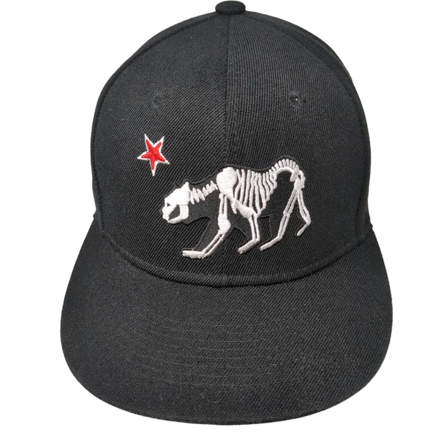 Bear Skeleton Snapback Hat Black One Size Adjustable Solid 6 Panel