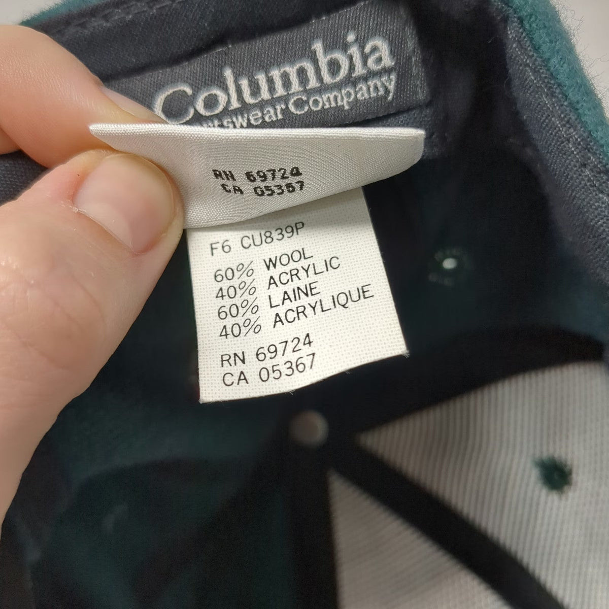 Columbia Baseball Cap Green One Size Wool Blend Leather Strapback Hat Logo