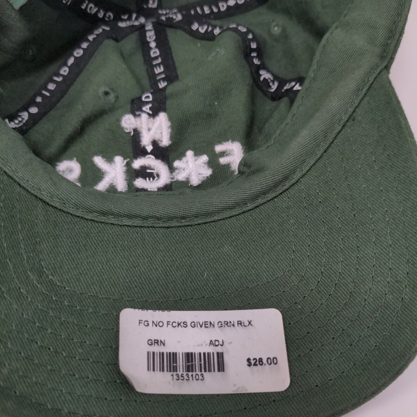 No F*cks Given Slideback Hat Green One Size Embroidered Field Grade