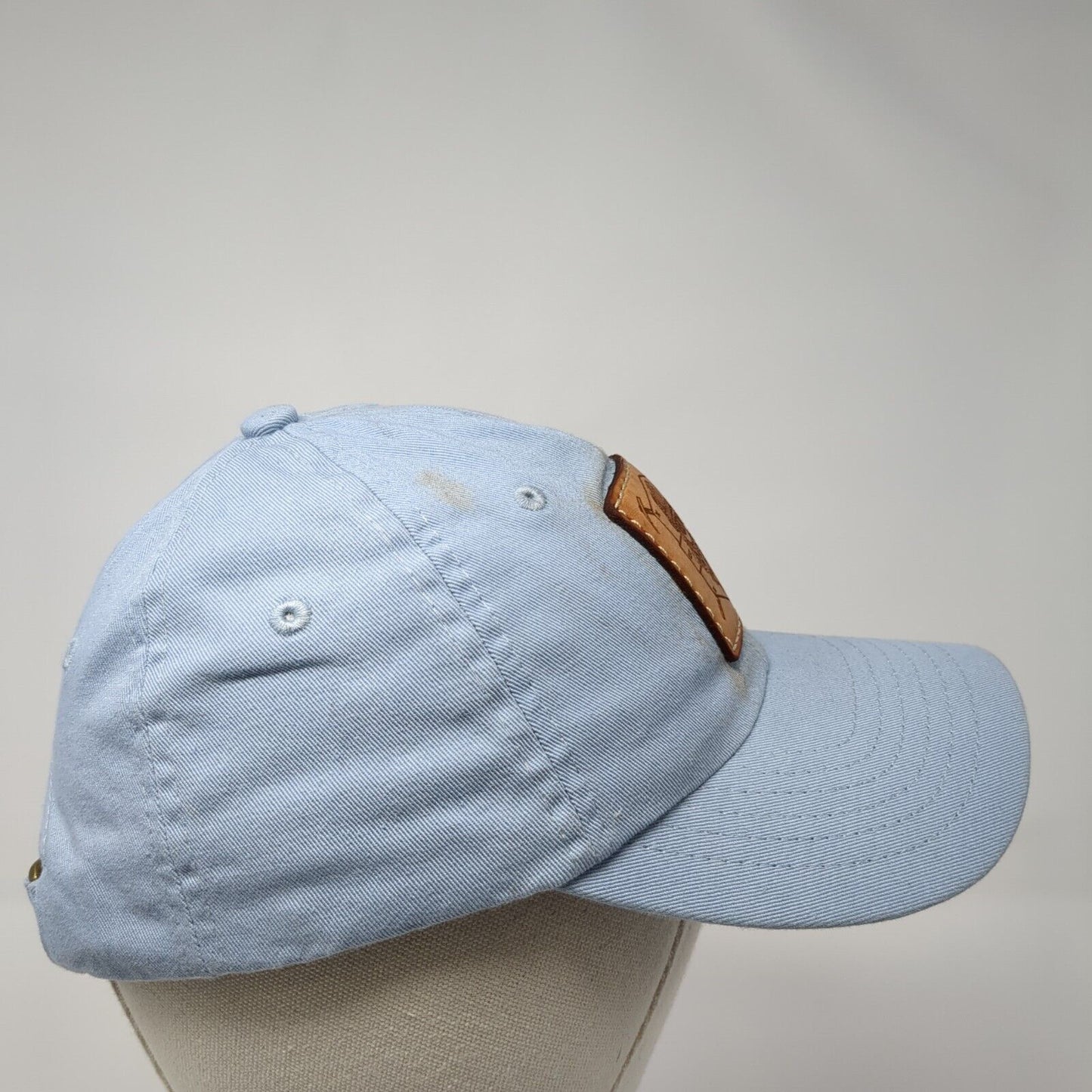 Unbranded Slideback Hat Blue OS Adjustable Leather Patch Vented Holes 6 Panel