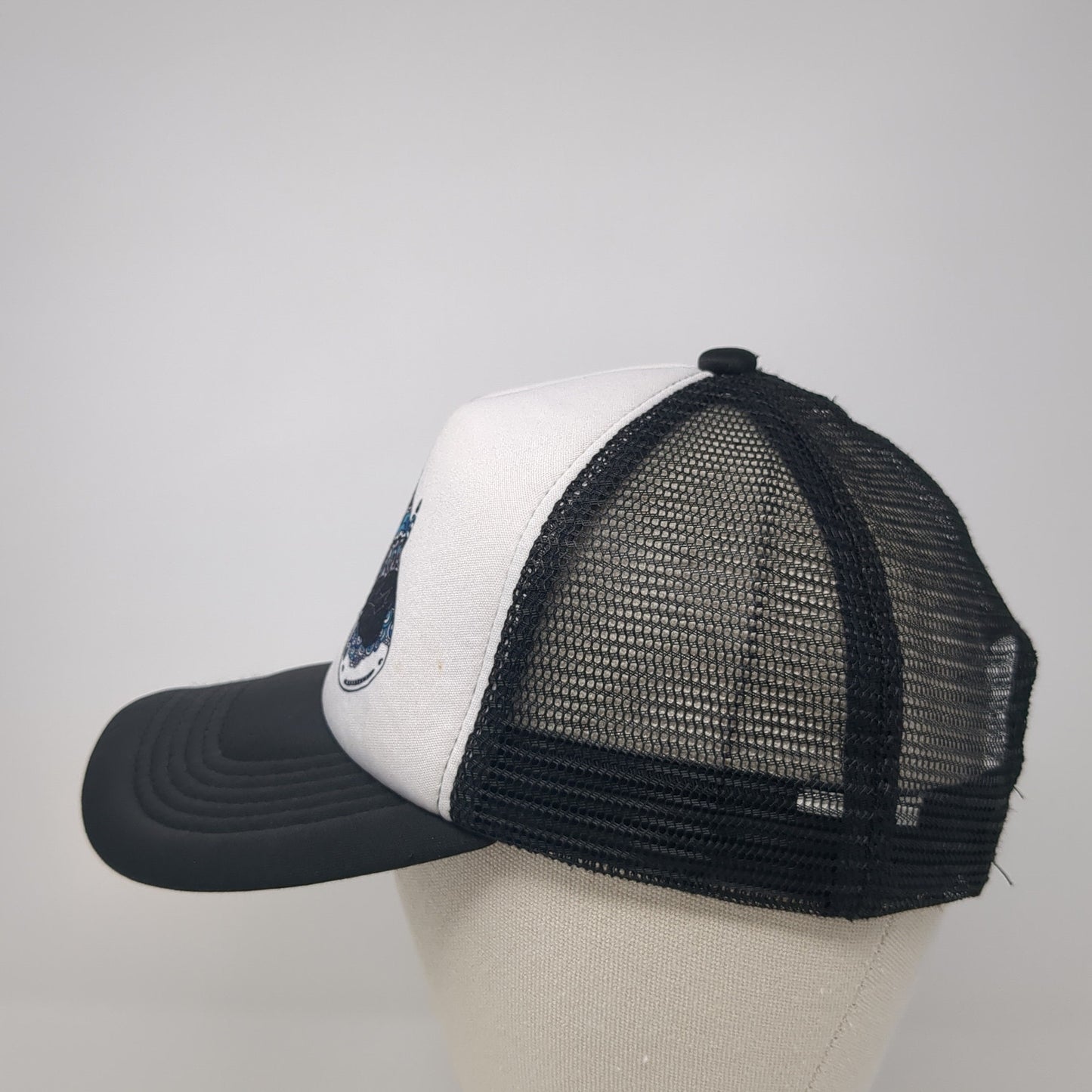 Baja California Sur Whale Snapback Trucker Hat Black One Size Mesh Back