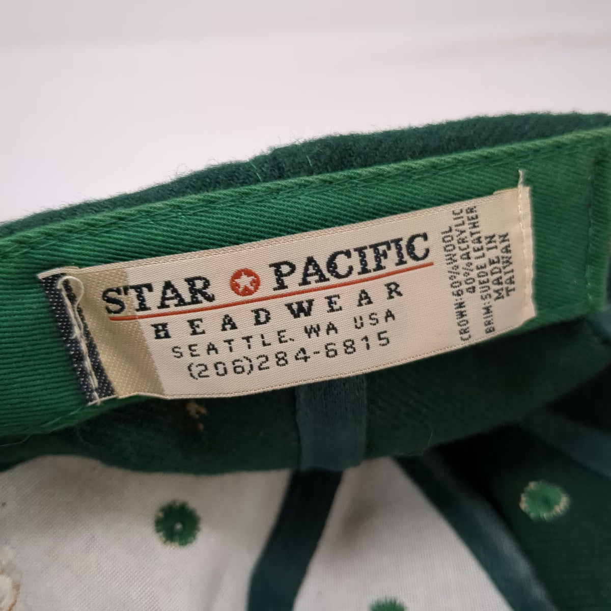 Star Pacific Starbucks Green Baseball Cap Suede Brim Wool Blend Hat Vintage