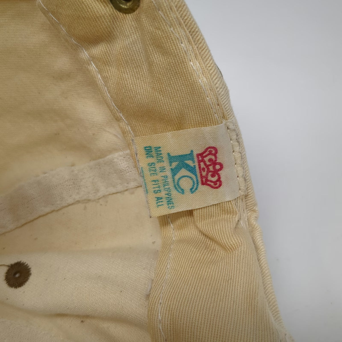 KC Baseball Cap Beige Brown Suede Brim Slideback Hat Embroidered Cat Pyramid