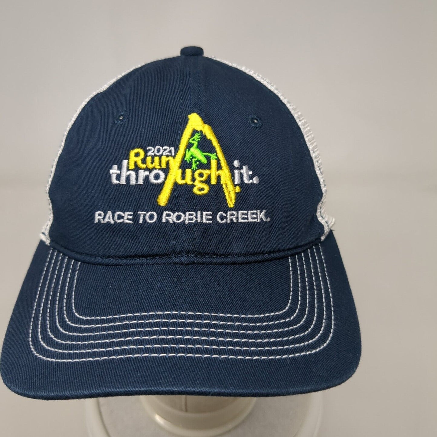 2021 Run Through It Strapback Mesh Back Trucker Hat Blue One Size District