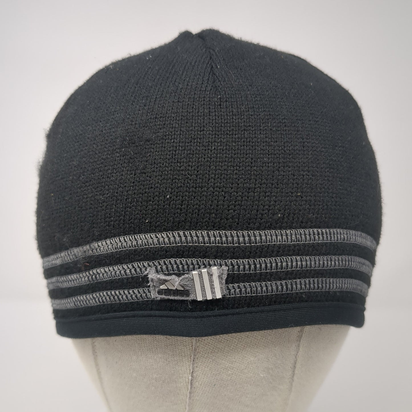 Adidas Beanie Hat Black One Size Stretch Hand Knitted Lightweight Polyester