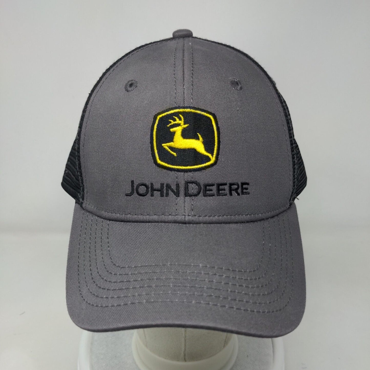 John Deere Snapback Hat Gray OSFA Mesh Trim Run Your World Colorblock