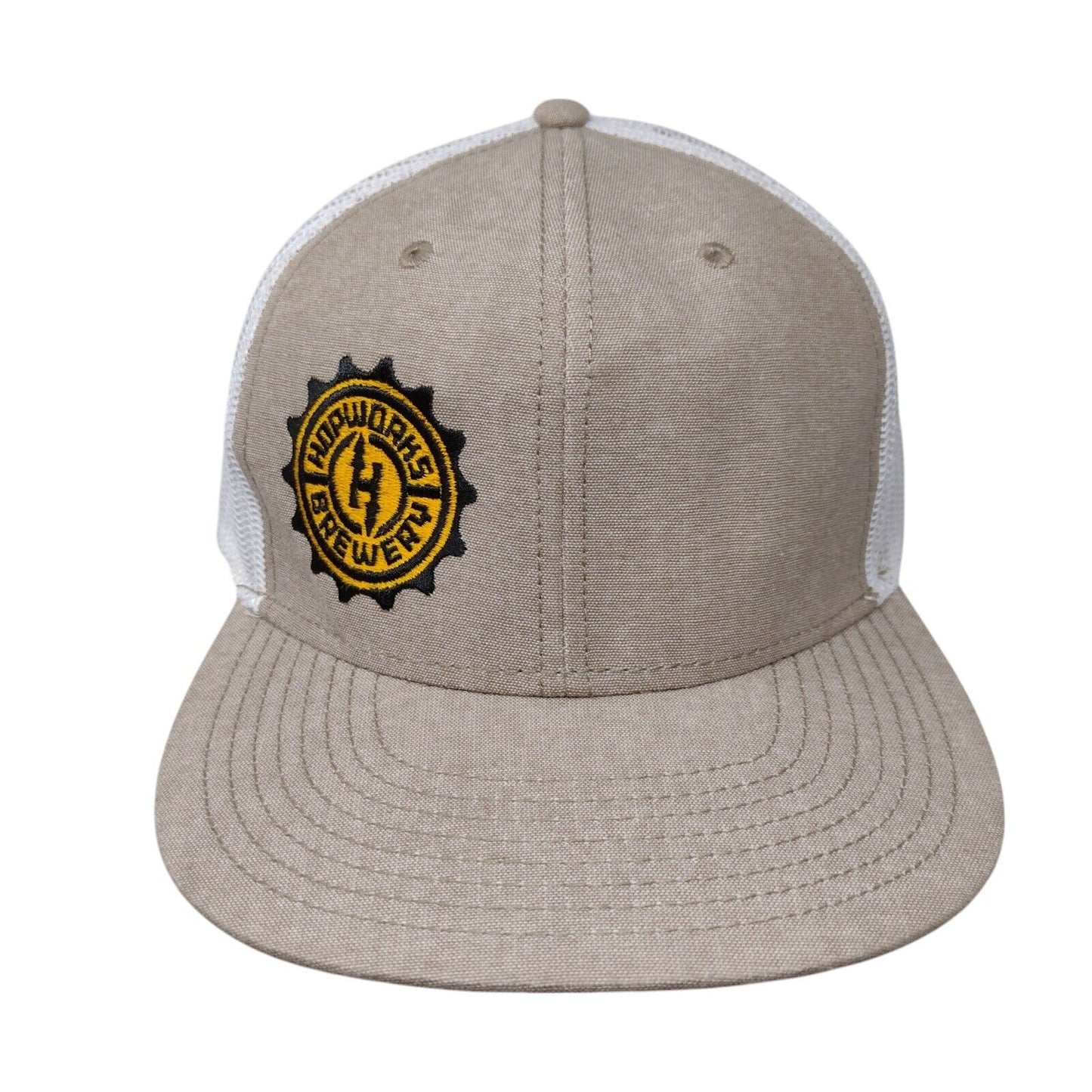 Hopworks Brewery Snapback Trucker Hat Tan OSFM Adjustable Mesh Back Otto