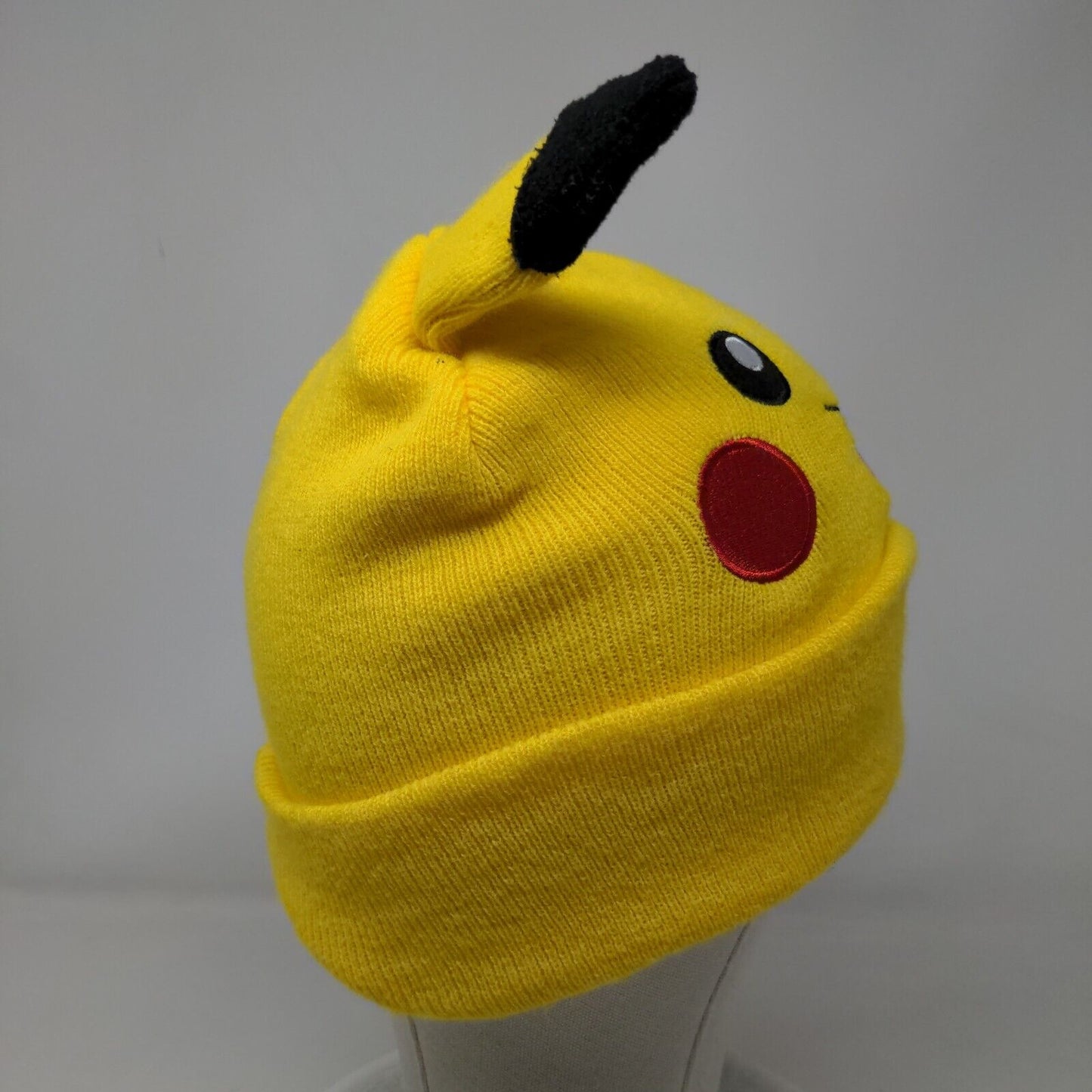 Pokemon Pikachu Youth Cuffed Beanie Hat Yellow OSFM Knit Stretch Ear Embroidered