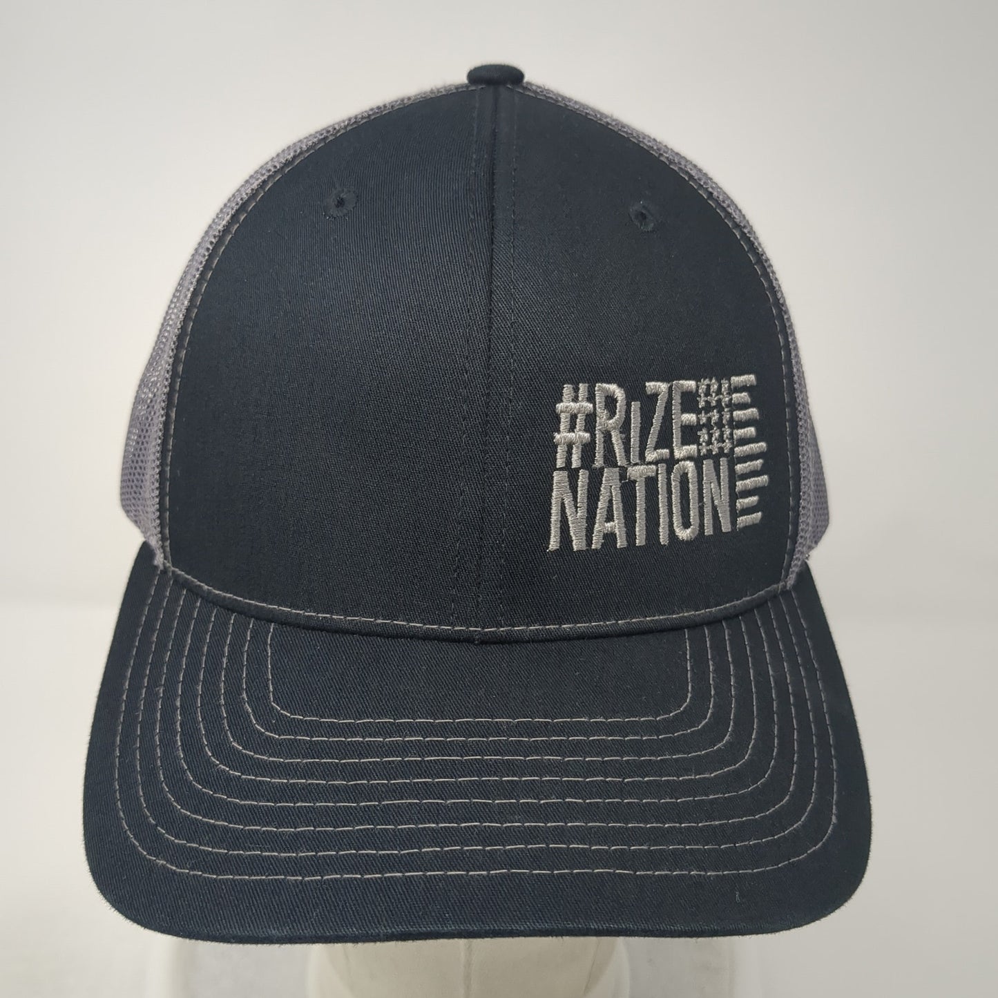 #Rize Nation Snapback Trucker Hat Black One Size Adjustable Mesh Back Richardson