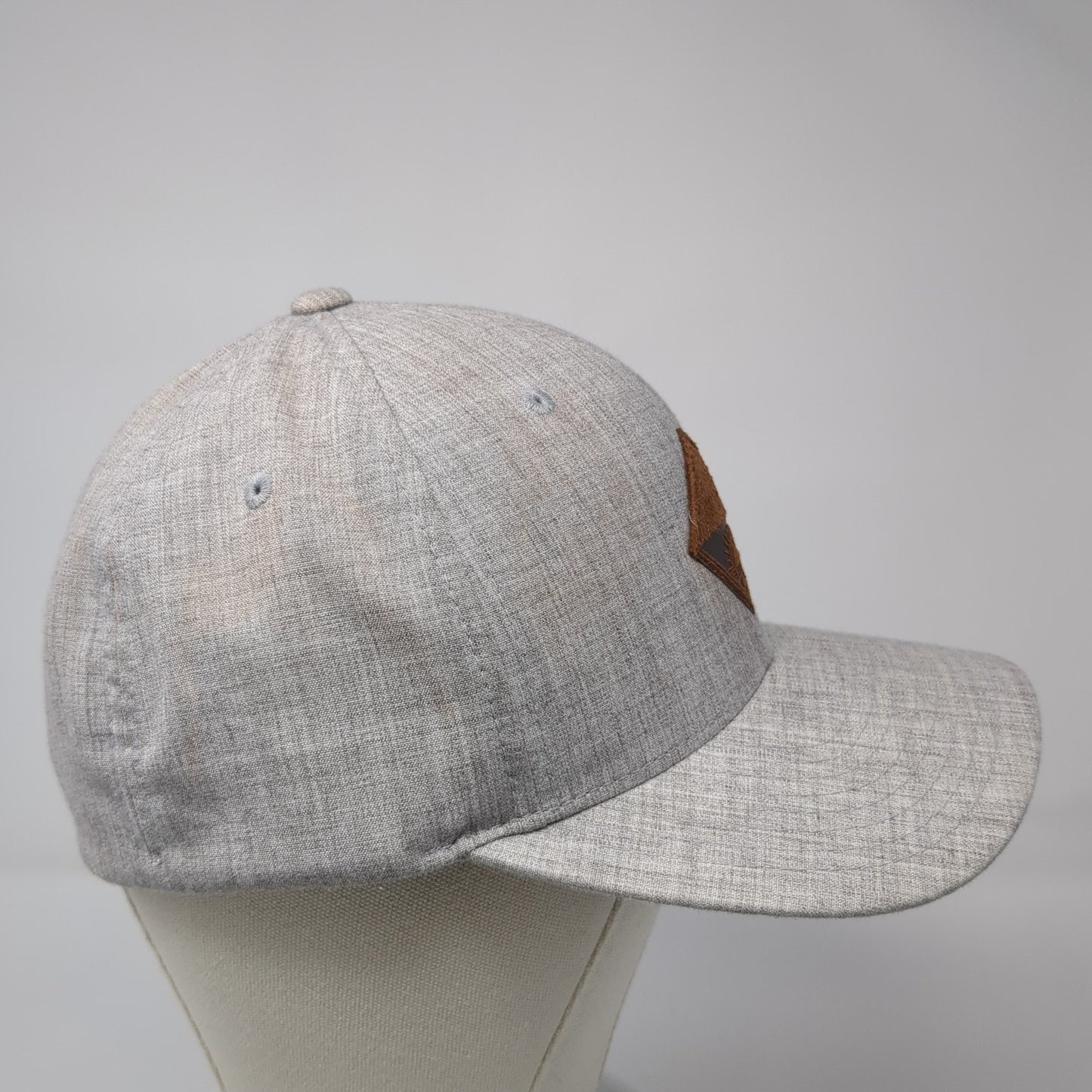 Leather Patch Fitted Hat Gray XL Vent Holes Flexfit Stretch Yupoong