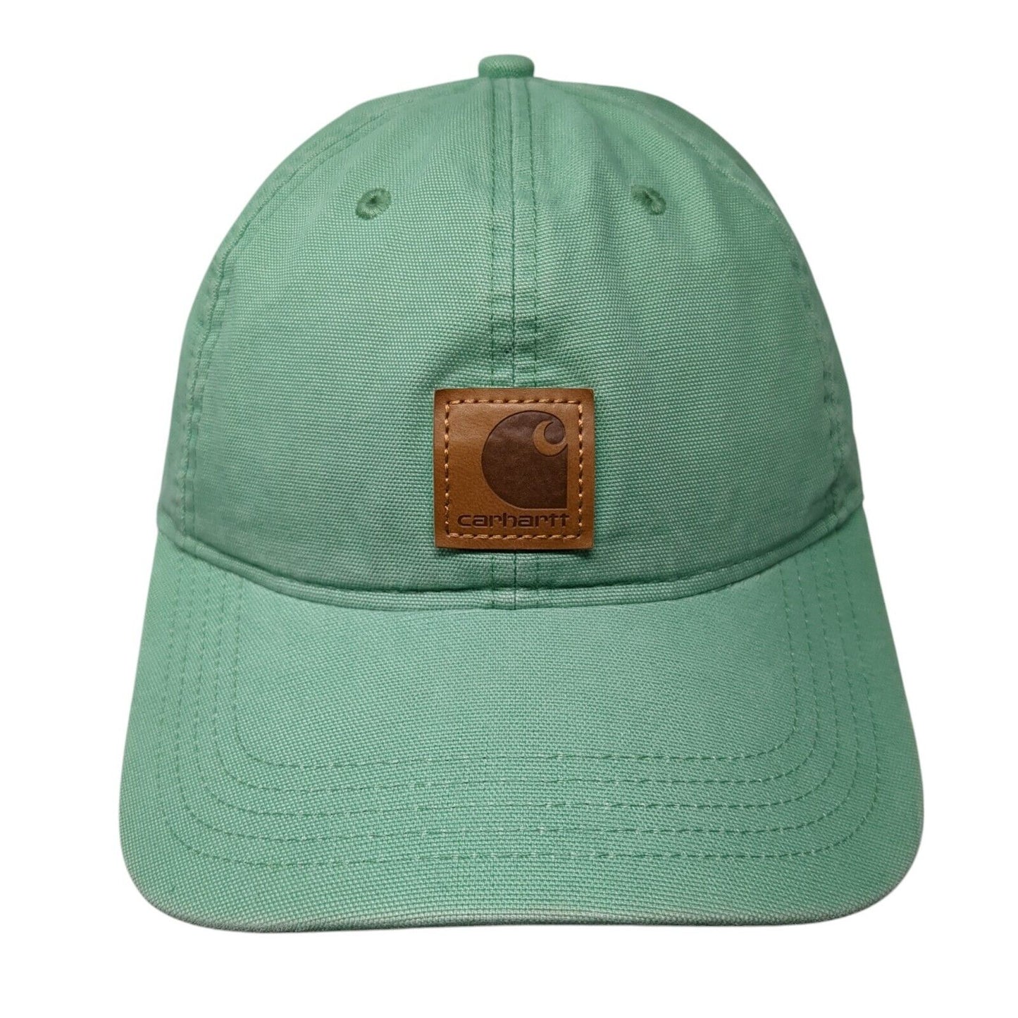 Carhartt Strapback Hat Green One Size Adjustable Leather Patch 6 Panel