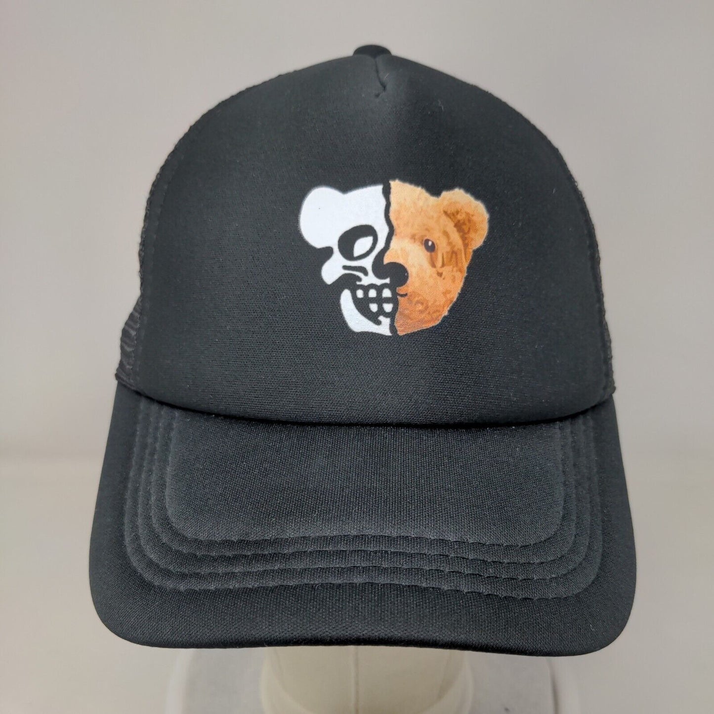 Bear Skull Snapback Mesh Back Trucker Hat Black One Size Adjustable