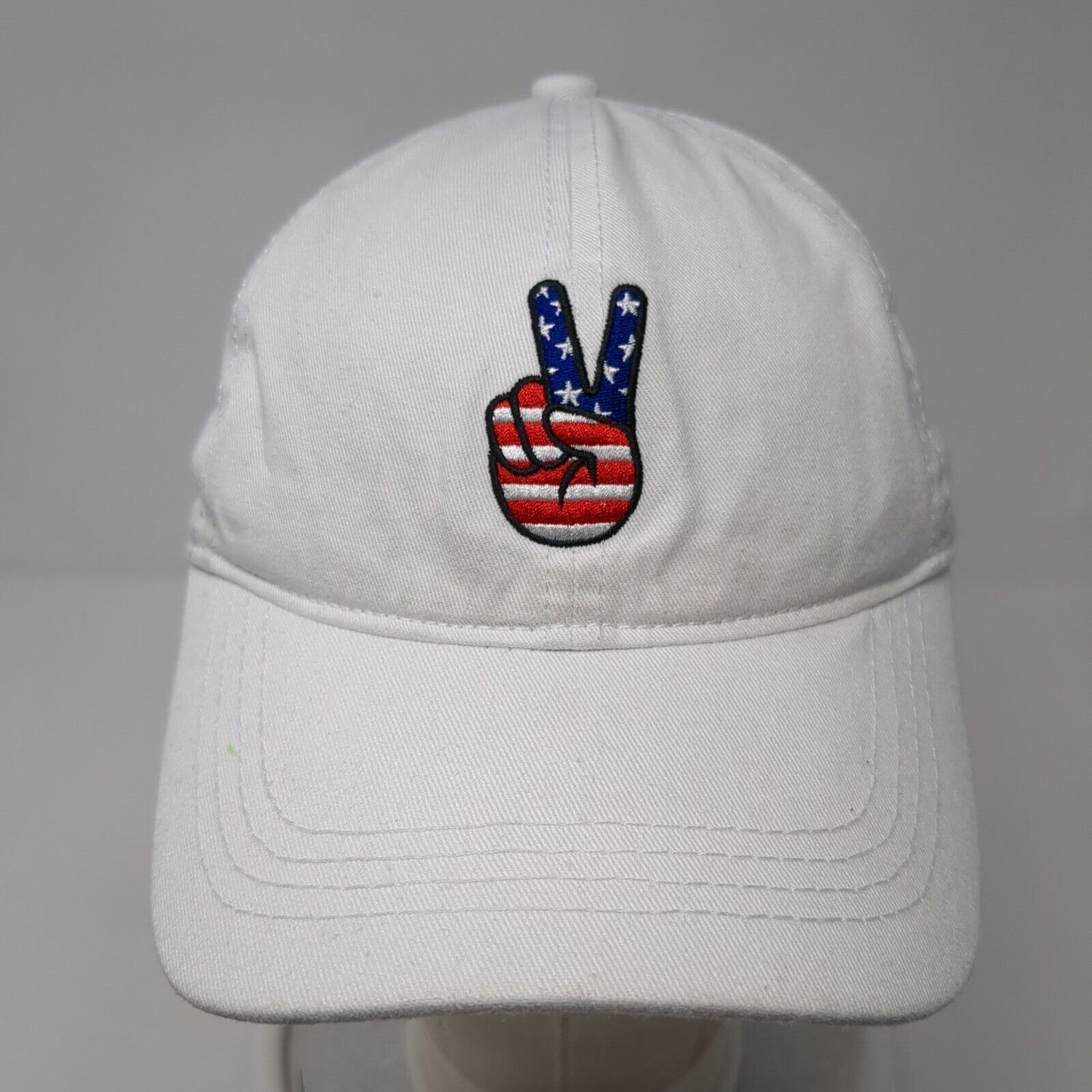 Peace Sign Slideback Hat White One Size Embroidered Patriotic David And Young