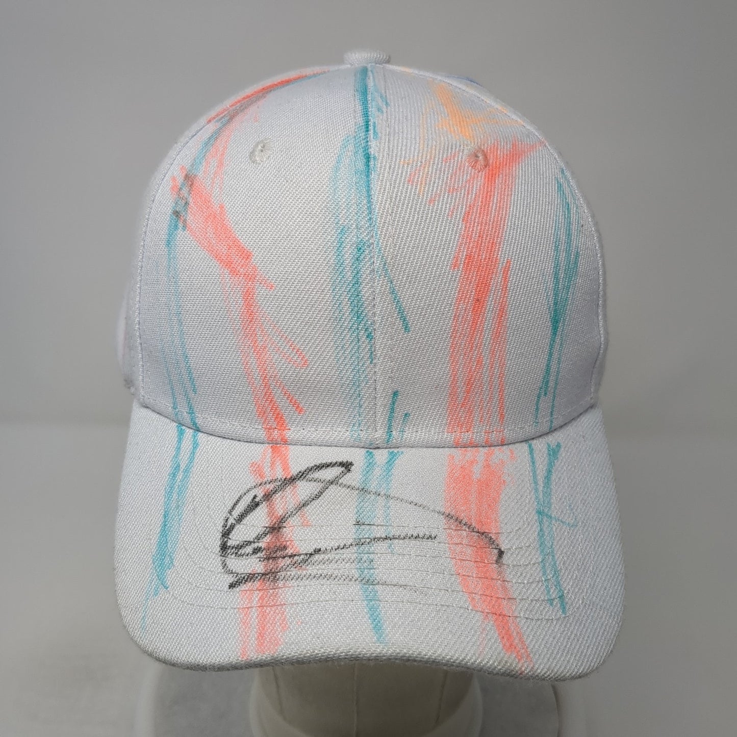 Unbranded Strapback Hat White One Size Solid Adjustable Autographed