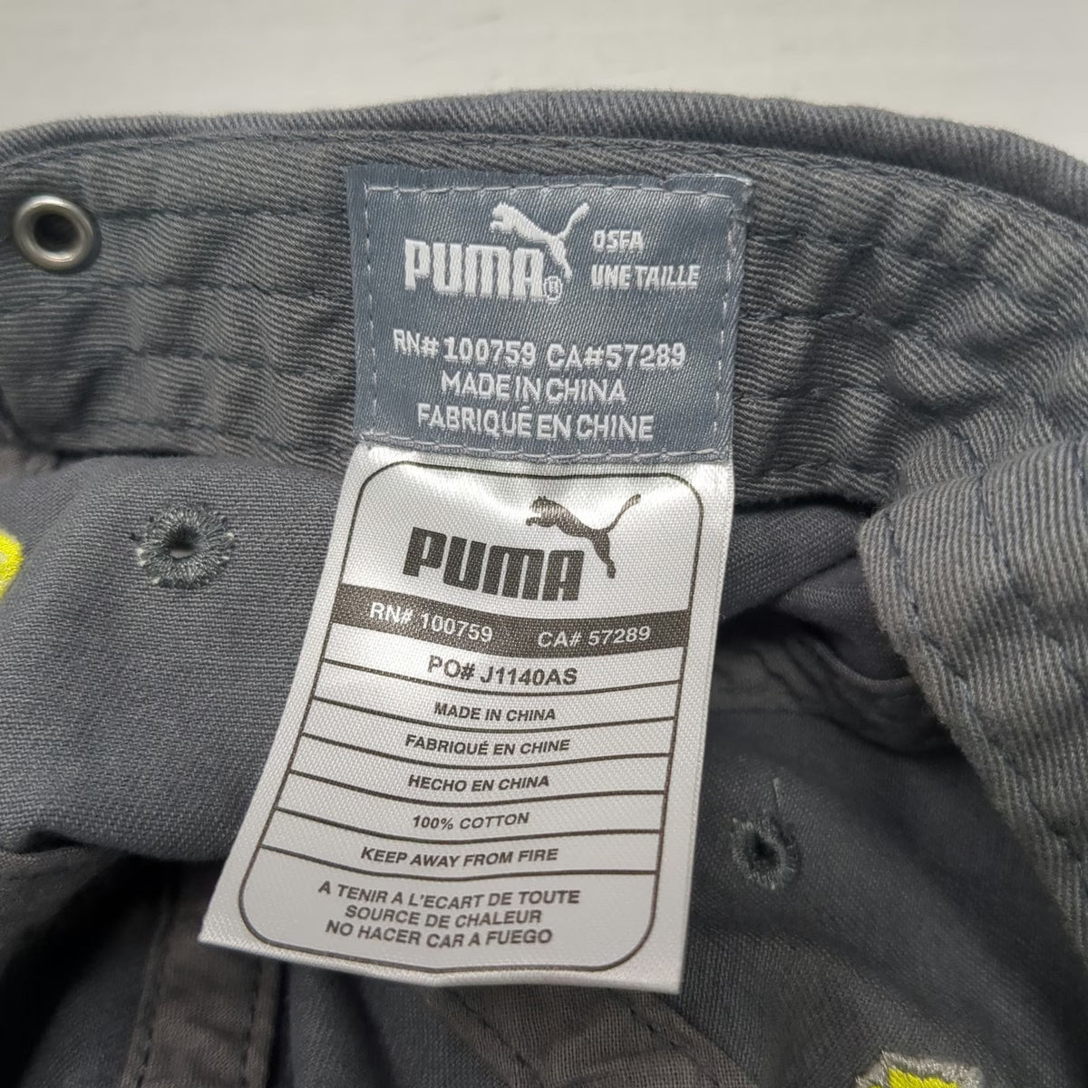 Puma Baseball Cap Gray One Size Leaping Cat Logo Cotton Slideback Buckle Hat