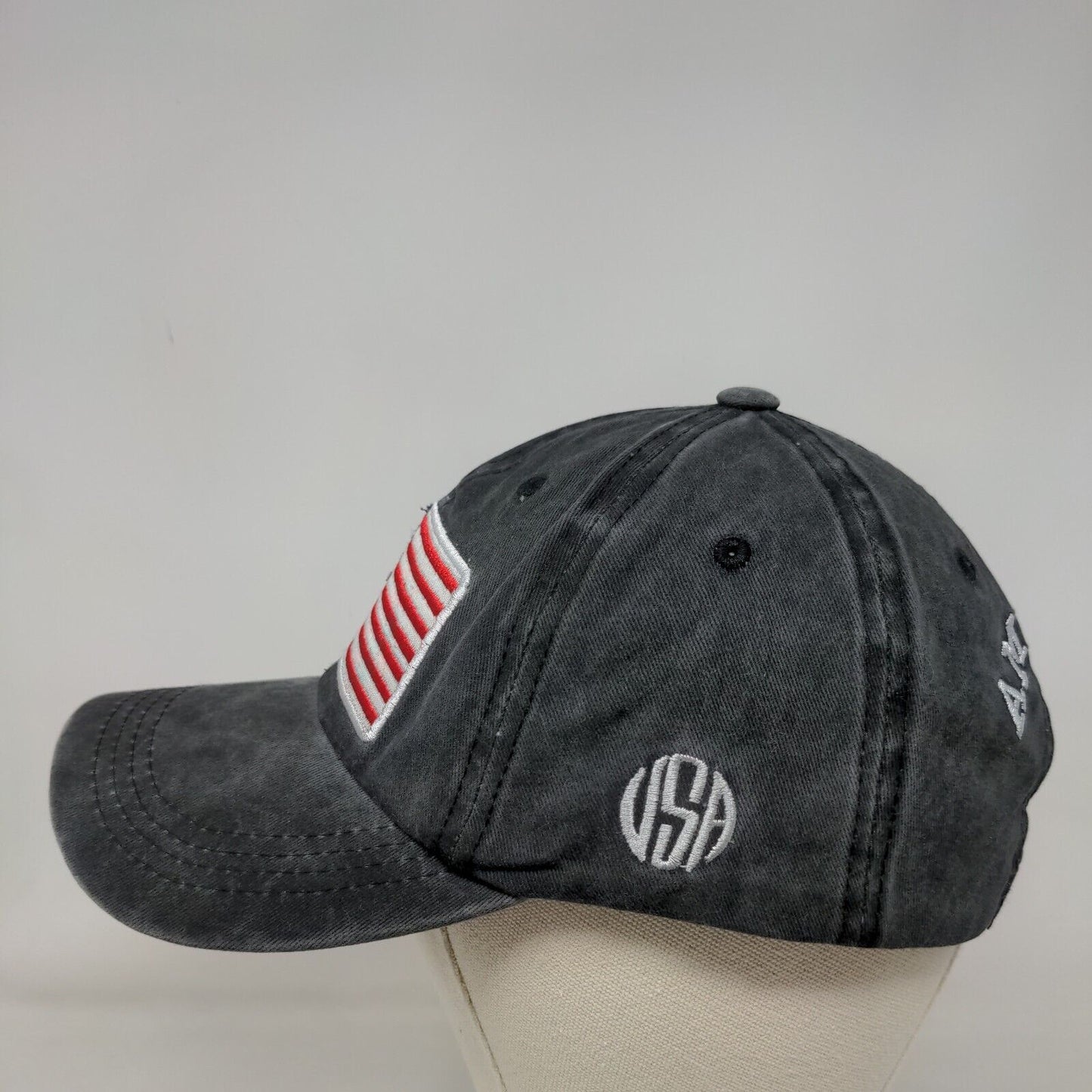 American Flag Slideback Hat Gray One Size Embroidered Patriotic 6 Panel Cotton