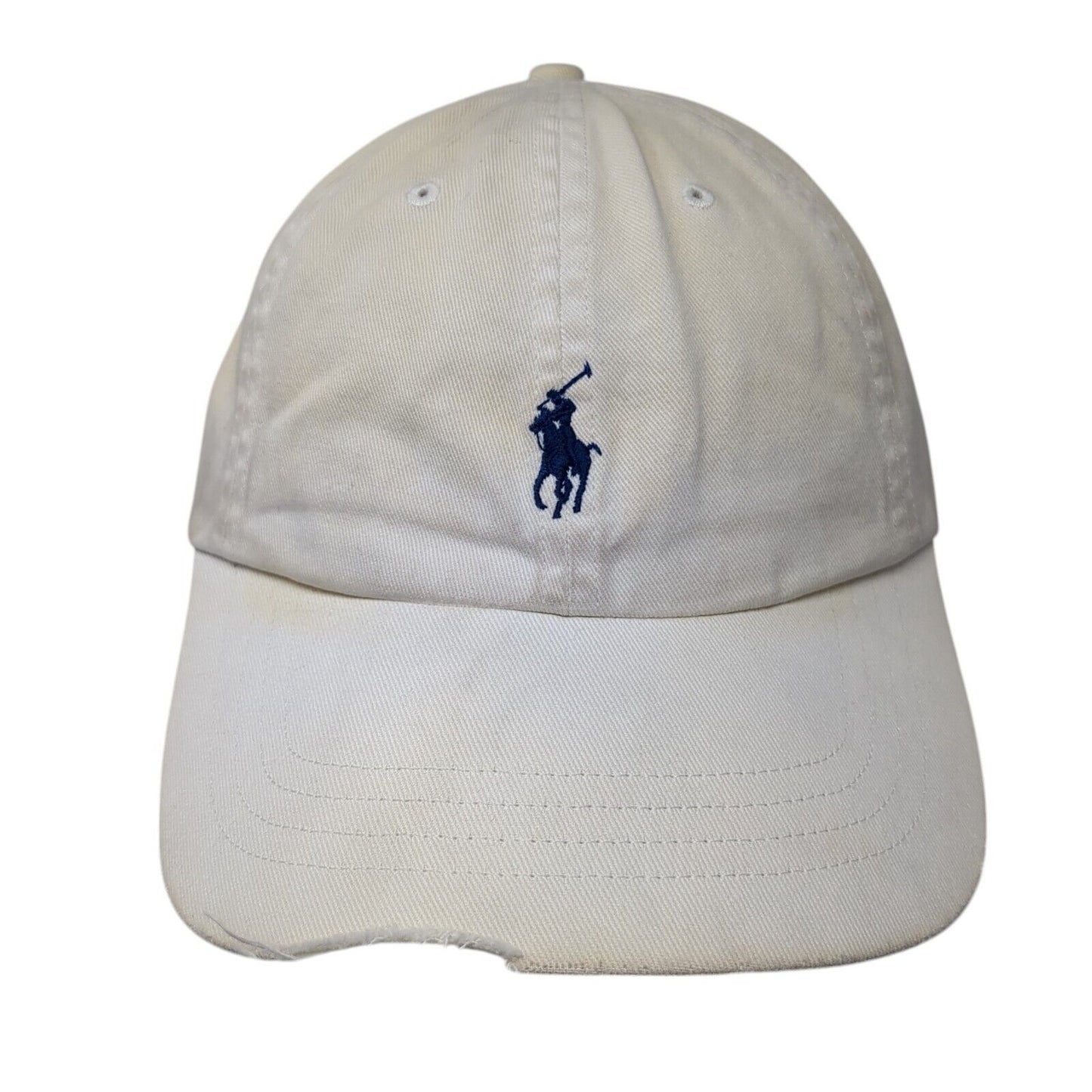 Polo Ralph Lauren Slideback Hat White OS Adjustable Embroidered Pony Distressed
