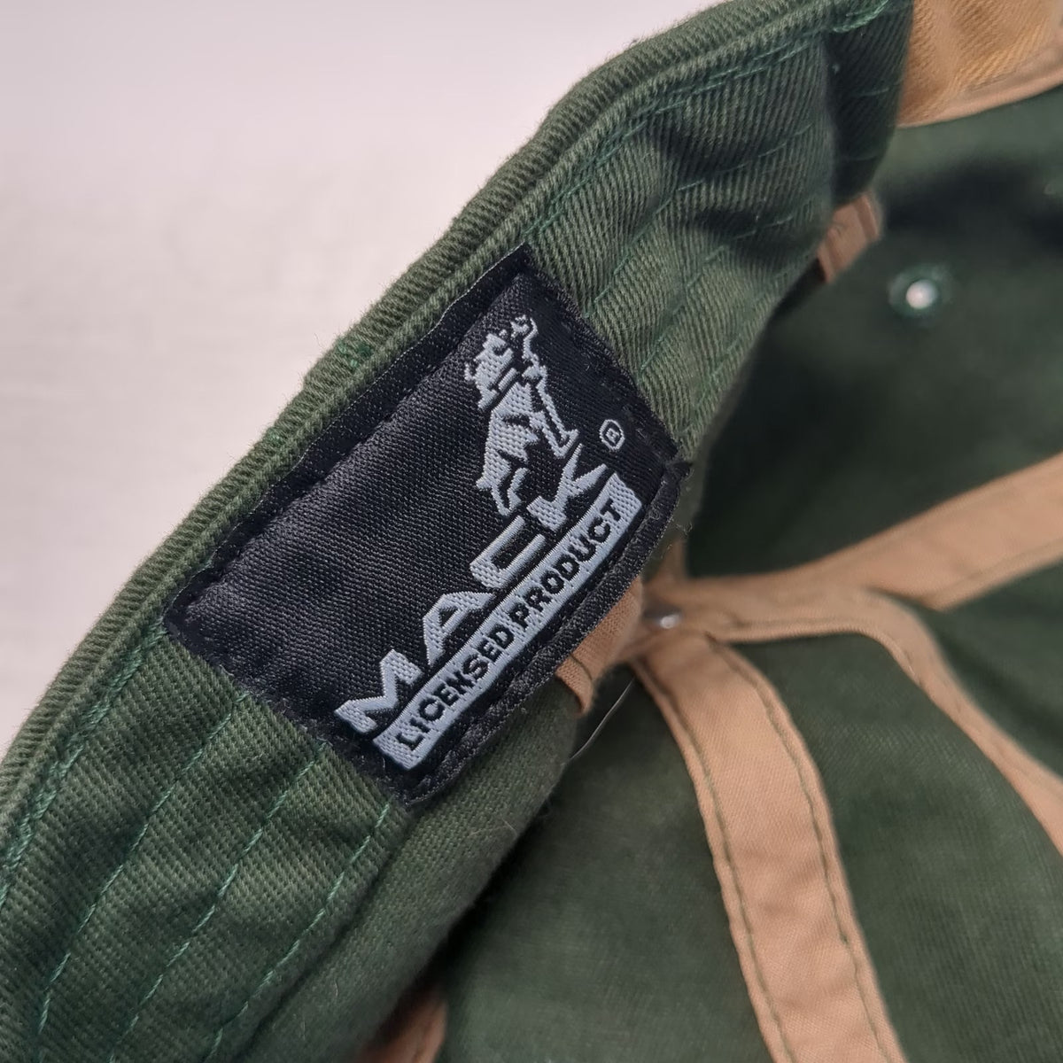 Mack Trucks Baseball Cap Green Beige One Size Bulldog Logo Patch Slideback Hat