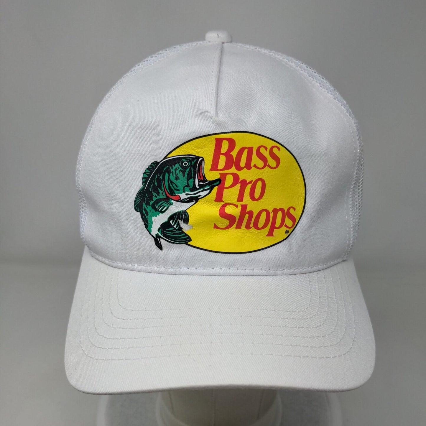 Bass Pro Shops Snapback Trucker Hat White OSFM Adjustable Mesh Back Gone Fishing