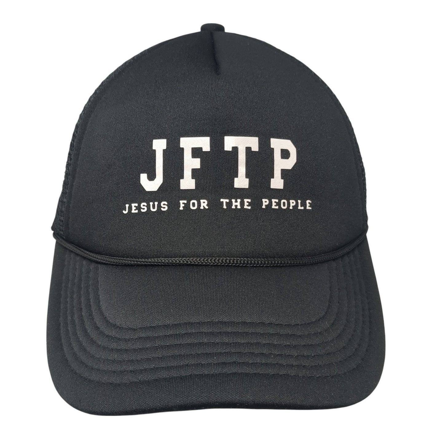 JFTP Jesus For The People Mesh Back Rope Trucker Hat Black One Size