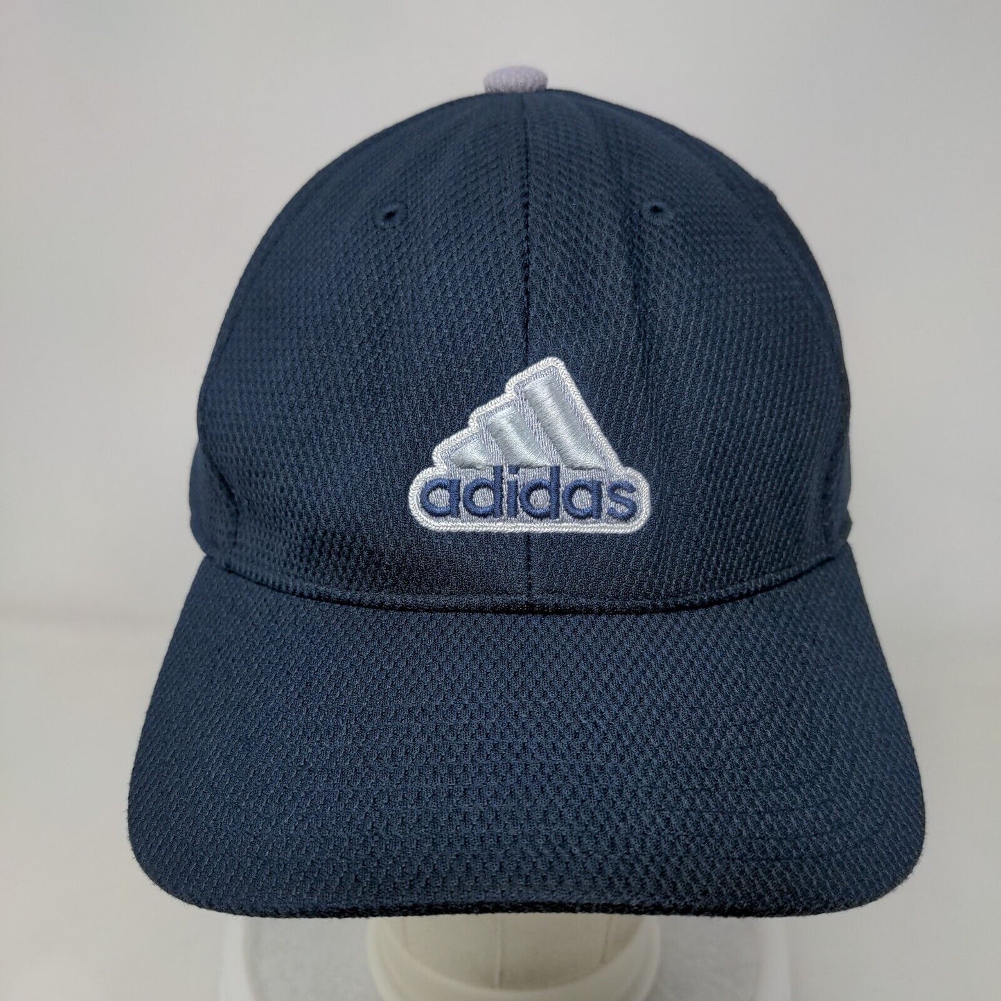 Adidas 3 Stripes Fitted Hat Blue L/XL Embroidered 6 Panel Vent Holes