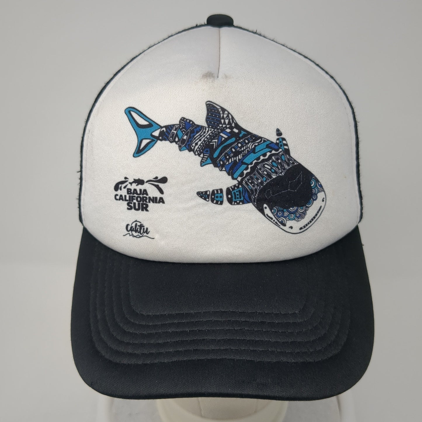 Baja California Sur Whale Snapback Trucker Hat Black One Size Mesh Back