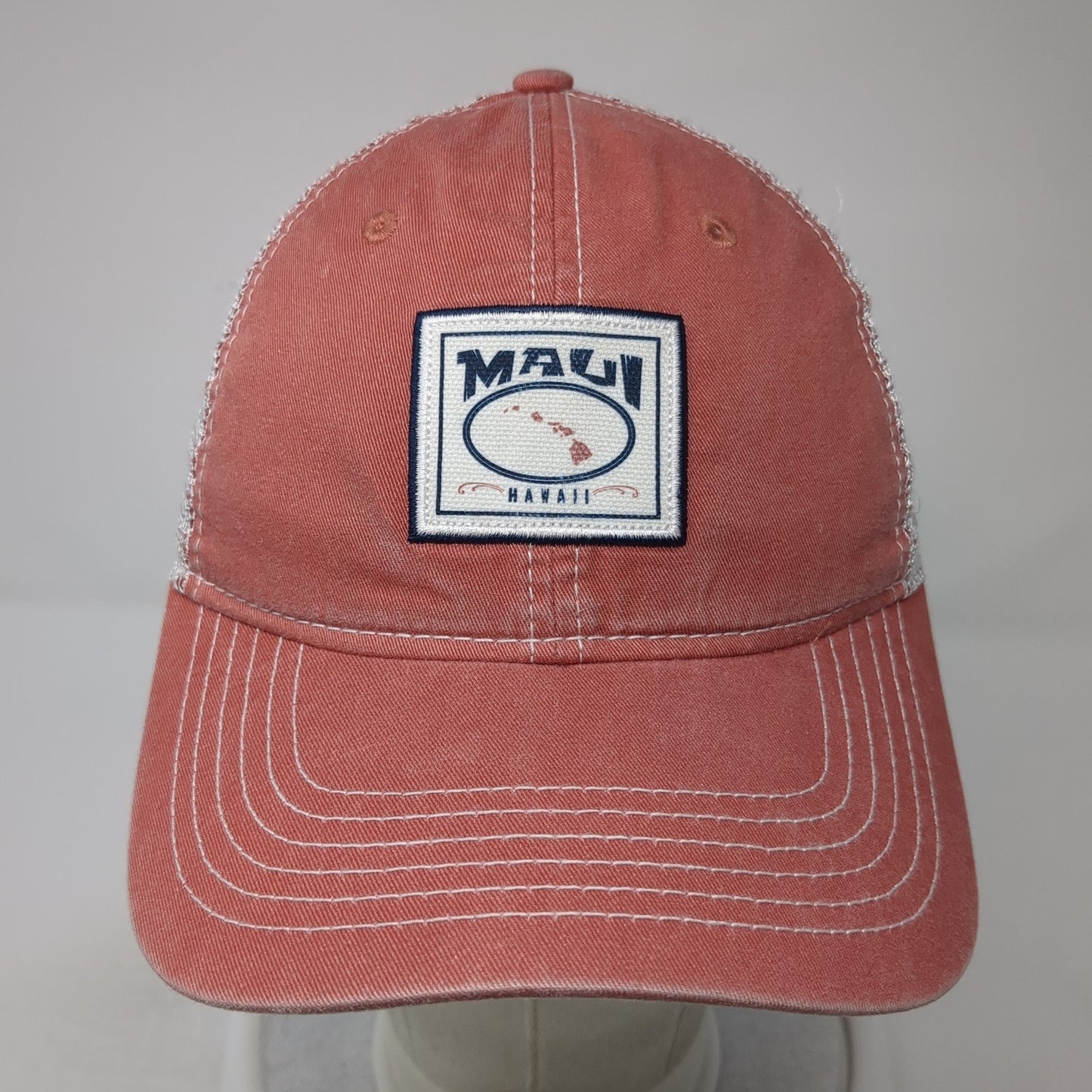Maui Hawaii Patch Strapback Trucker Hat Red One Size Mesh Back Ahead