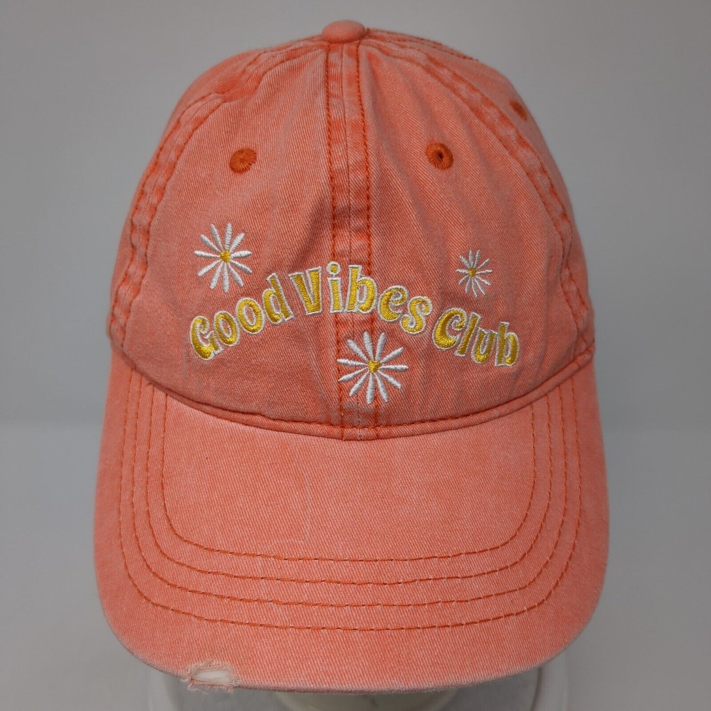 Good Vibes Club Slideback Hat Orange One Size Adjustable Floral Distressed
