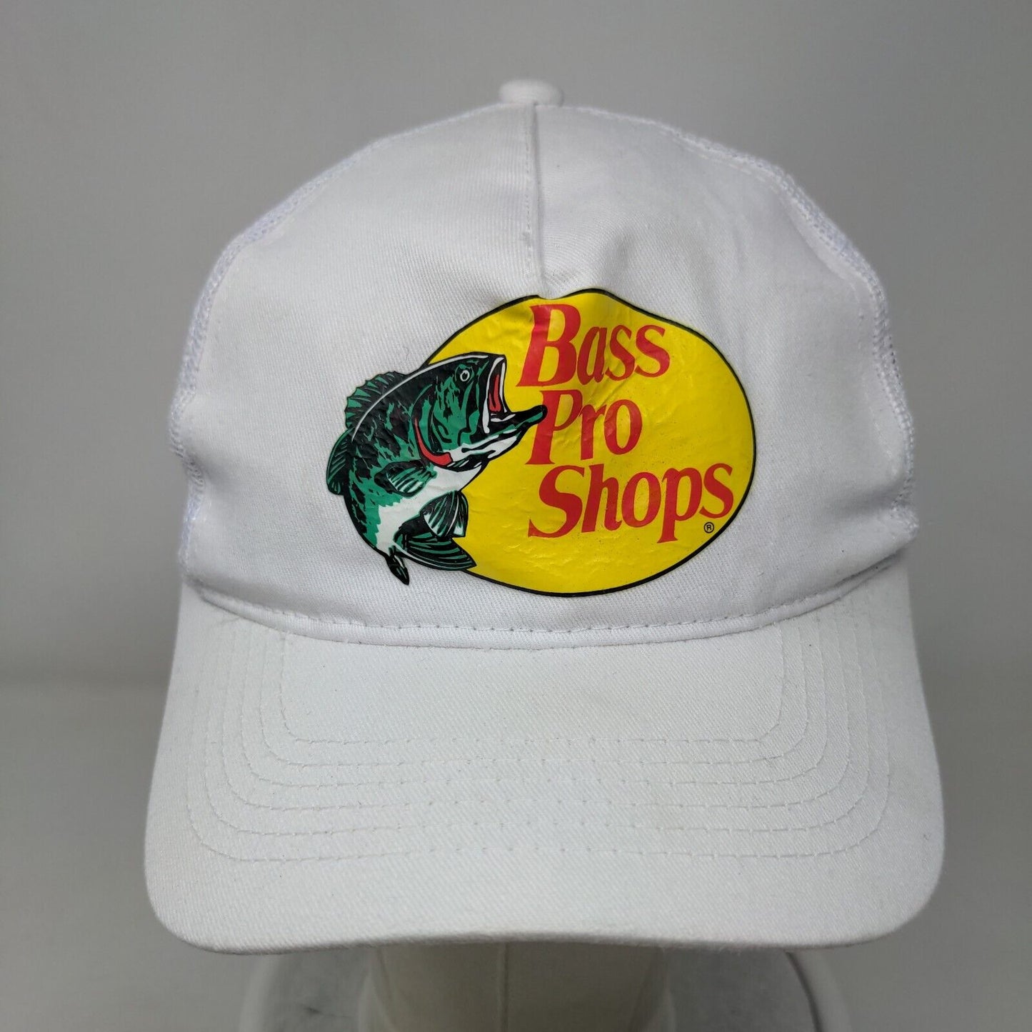 Bass Pro Shops Snapback Trucker Hat White OSFM Adjustable Mesh Back Gone Fishing