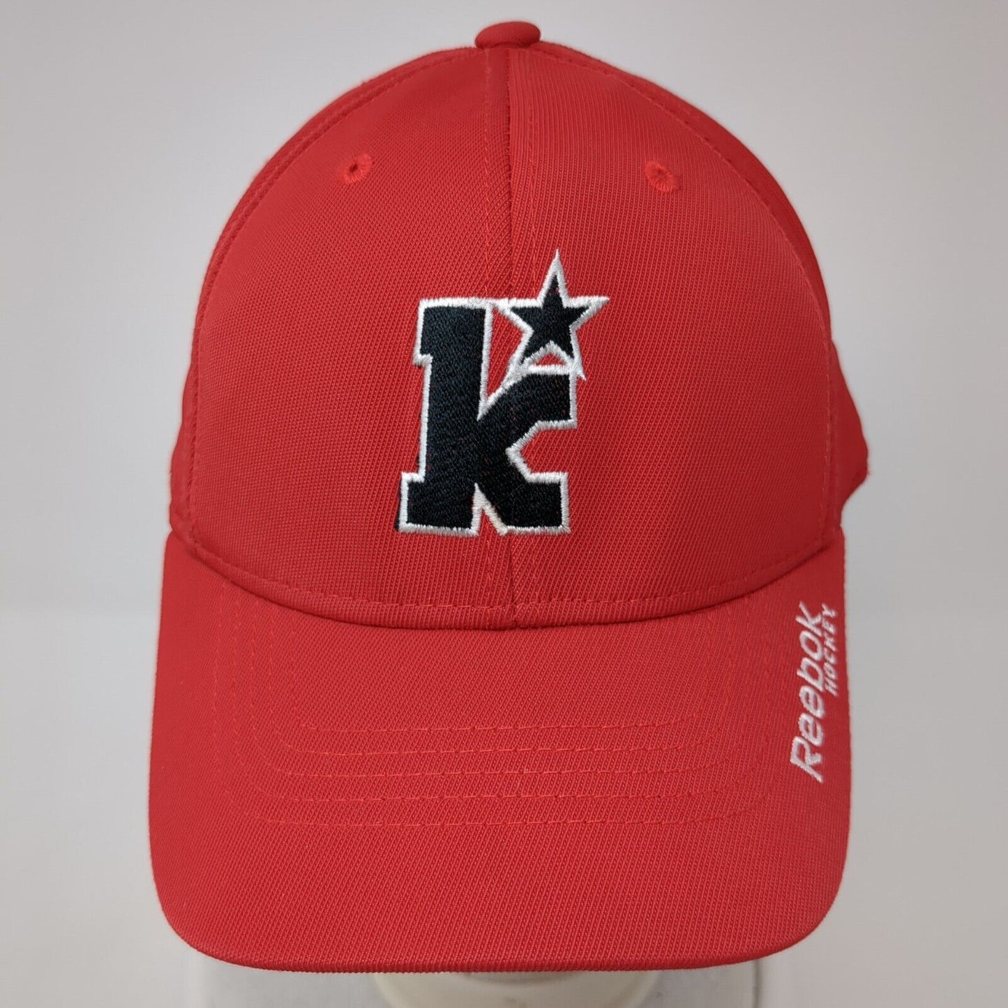 Reebok Hockey Fitted Hat Red Size L/XL Embroidered Vented Holes 6 Panel