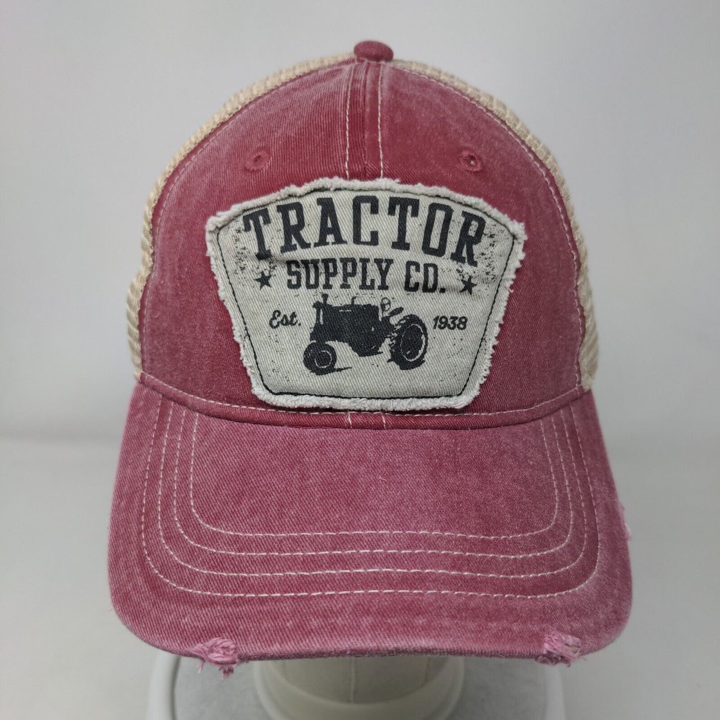 Tractor Supply Co. Snapback Trucker Hat Red OSFM Adjustable Mesh Back Distressed