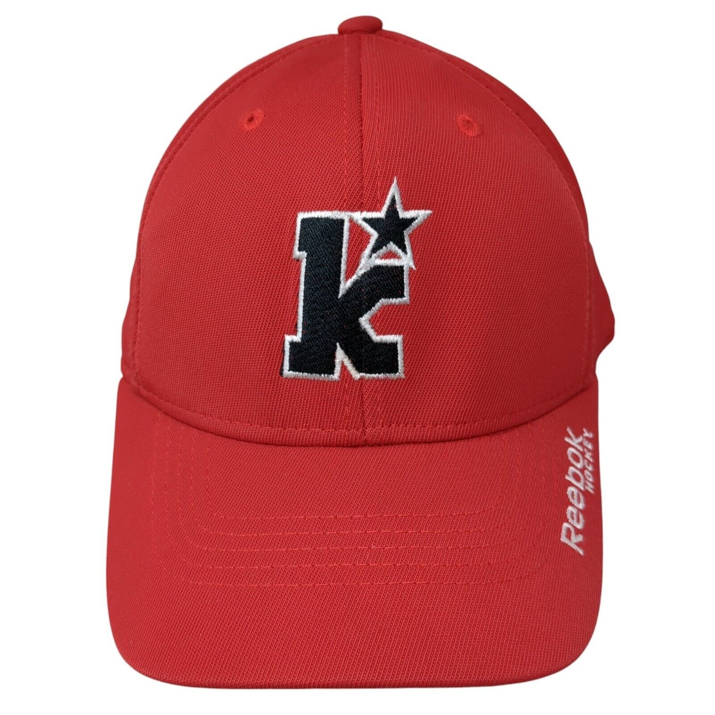 Reebok Hockey Fitted Hat Red Size L/XL Embroidered Vented Holes 6 Panel