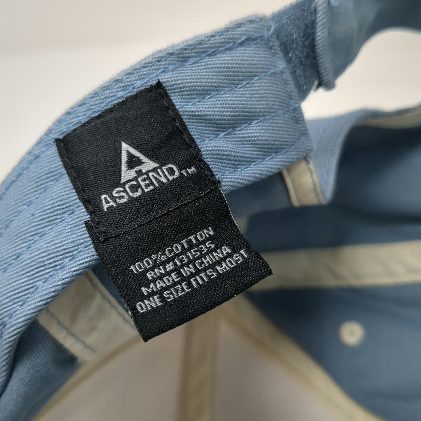 Ascend Baseball Cap Hat Blue Beige One Size Embroidered Logo Strapback Cotton