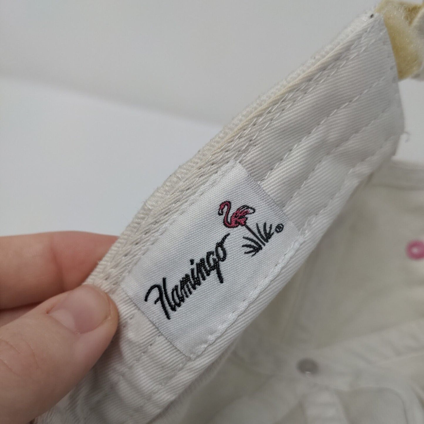 Flamingo Strapback Hat Tan Adult Adjustable Embroidered Vent Holes