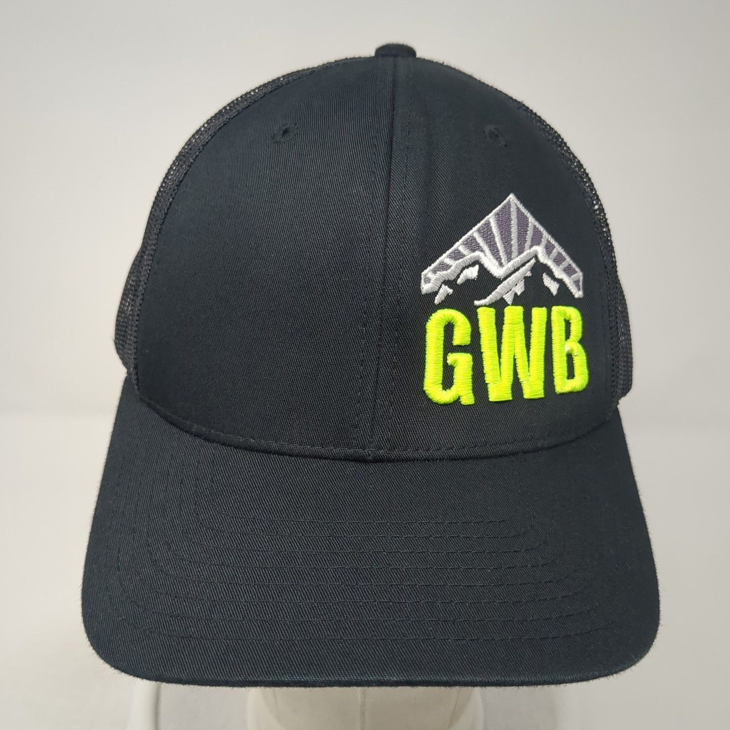GWB Snapback Mesh Back Trucker Hat Black One Size Embroidered Logo