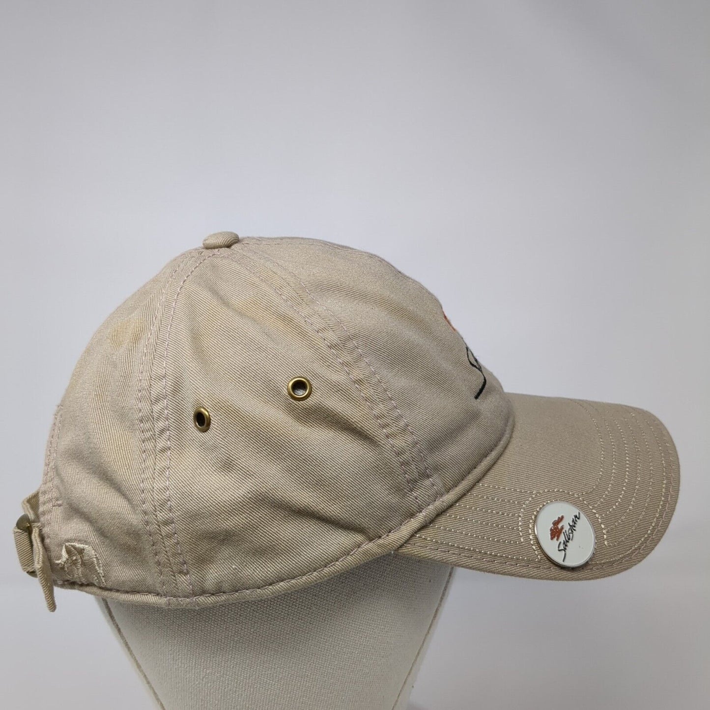 Salishan Slideback Hat Tan One Size Adjustable Embroidered 6 Panel Ivory