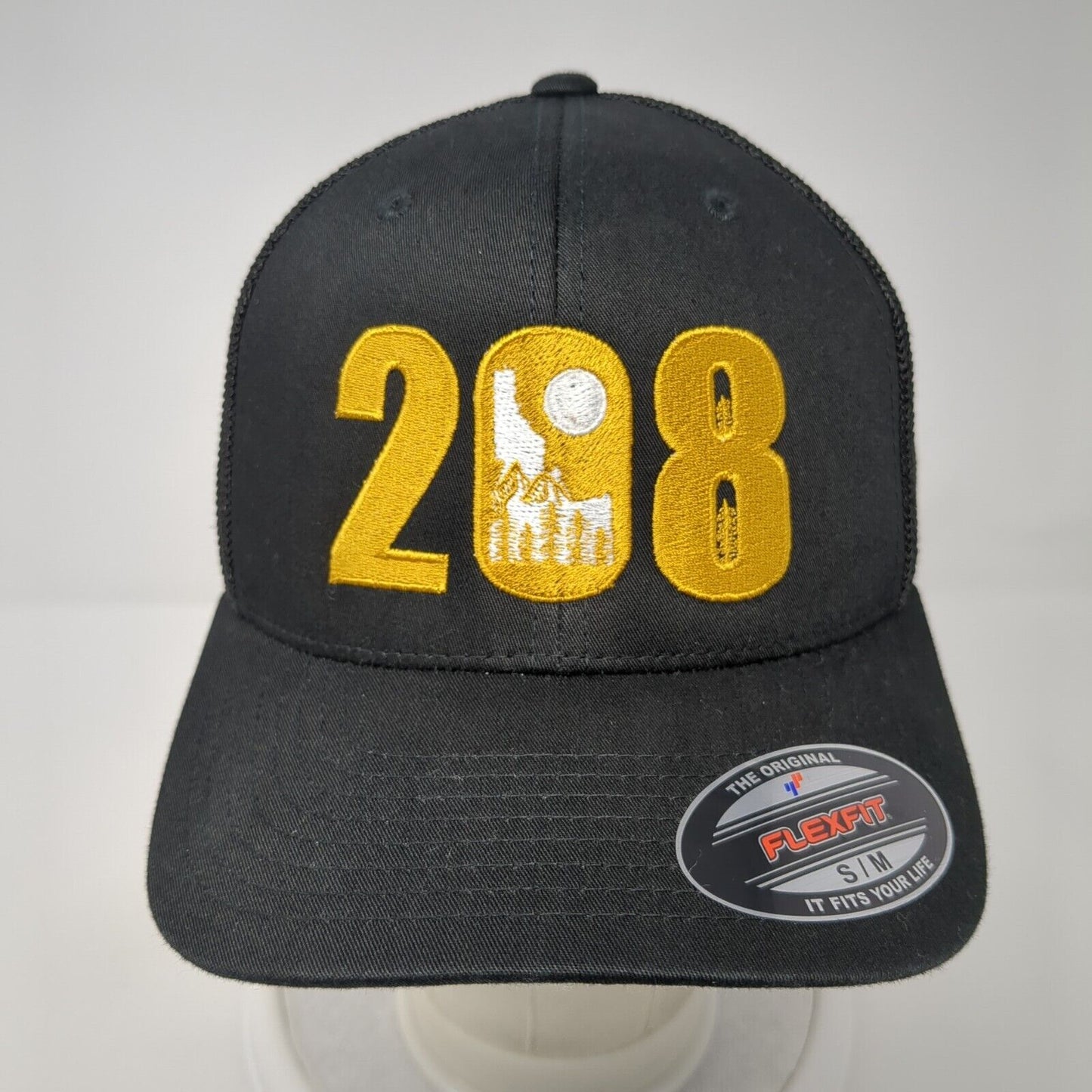 208 Fitted Trucker Hat Black S/M Flexfit Mesh Back Embroidered Port Authority