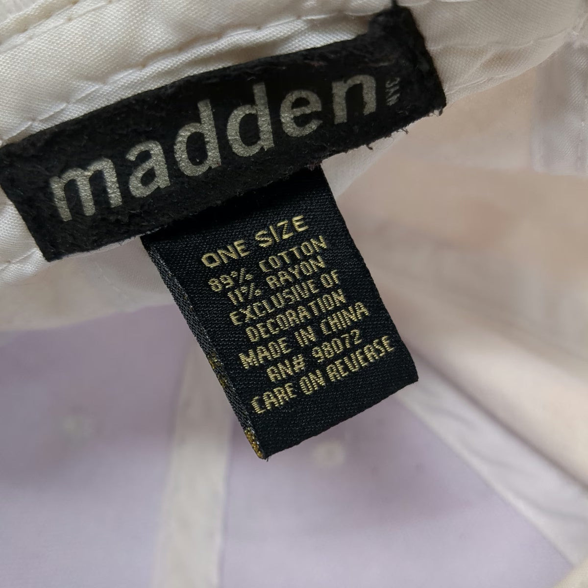 Madden Baseball Cap White One Size Fit(ish) Embroidered Slideback Hat Cotton