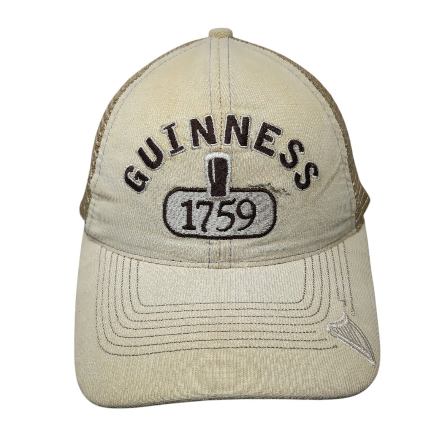 Guinness 1759 Snapback Trucker Hat Tan One Size Adjustable Mesh Back Bio-Domes