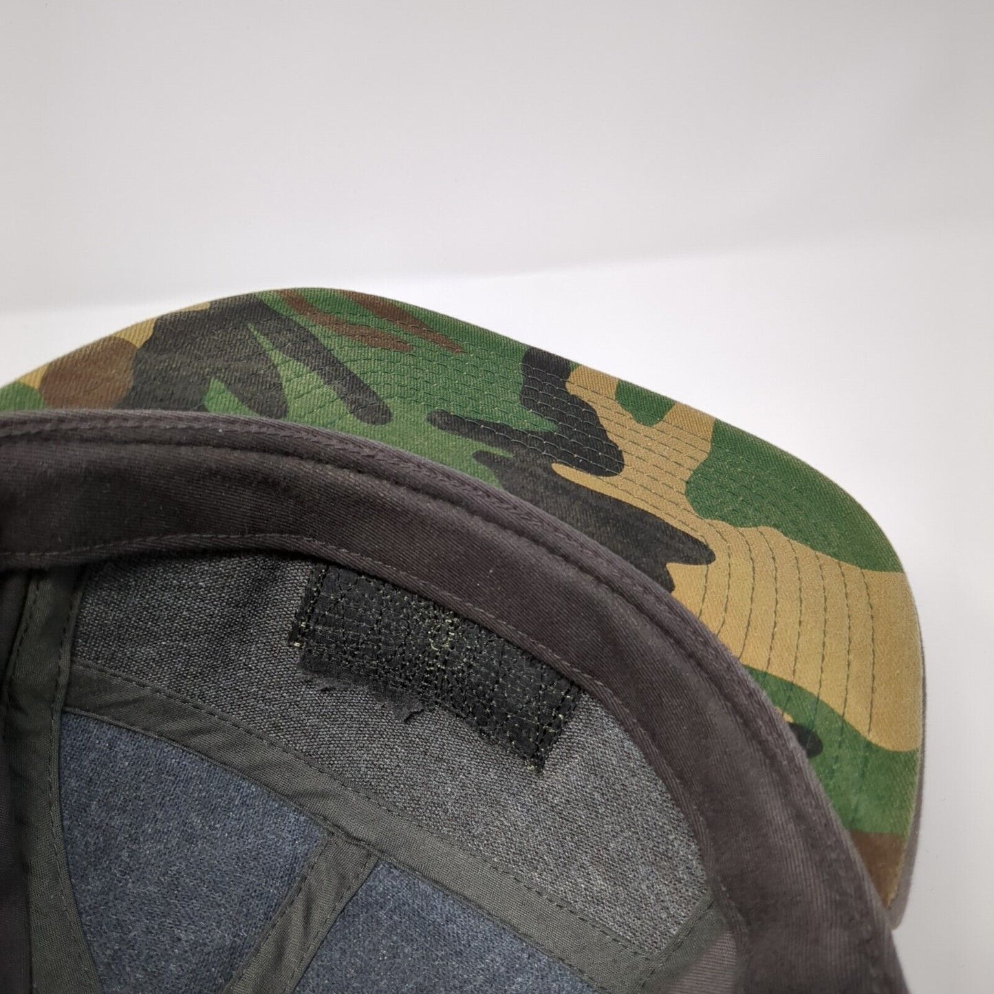 Valentine's Deli Slideback Hat Gray One Size Leather Strap Camo Trim