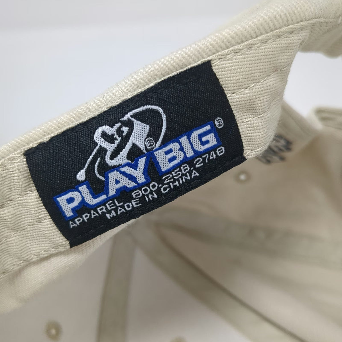 Play Big Golf Logo Beige Blue One Size Baseball Cap Hat Slideback Embroidered