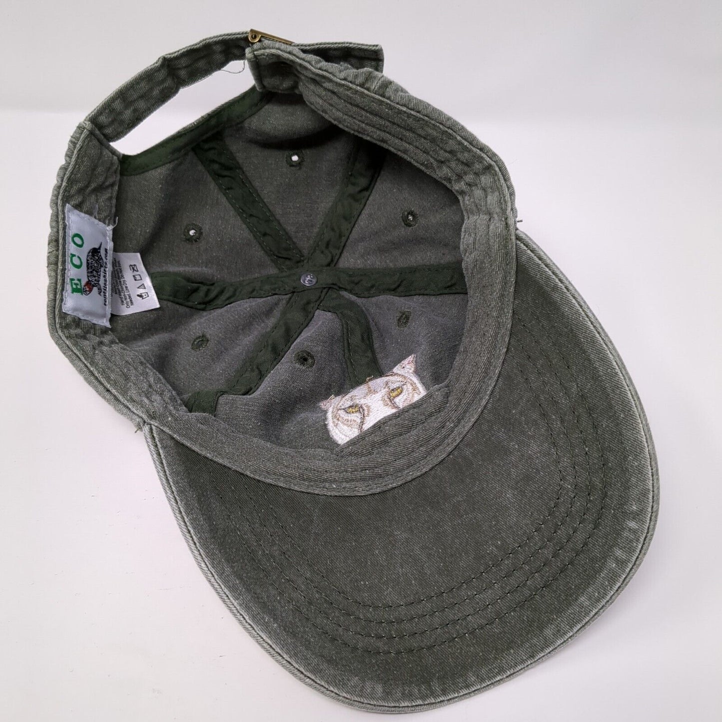 Lion Face Slideback Hat Green One Size Adjustable Embroidered 6 Panel Eco Cotton