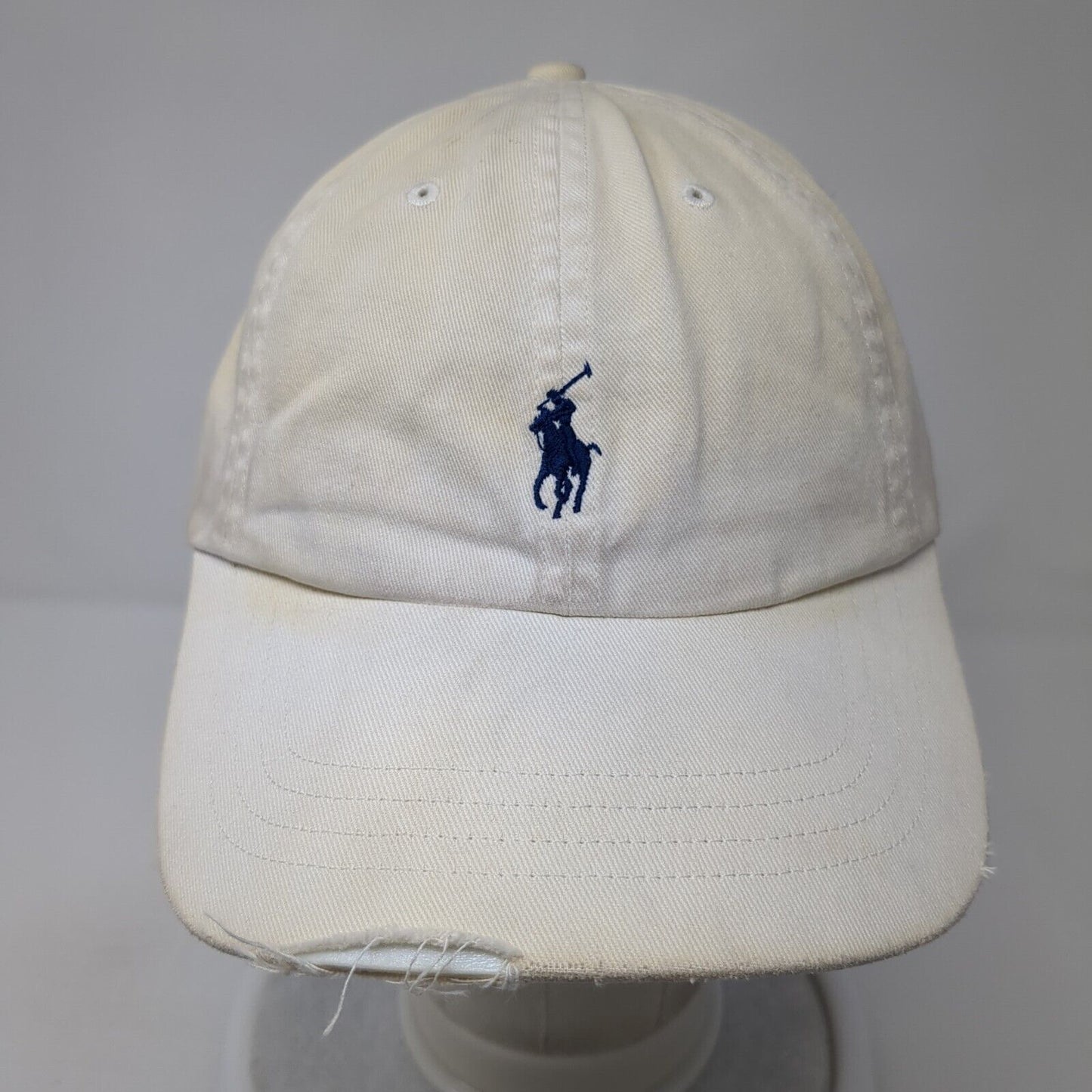 Polo Ralph Lauren Slideback Hat White OS Adjustable Embroidered Pony Distressed