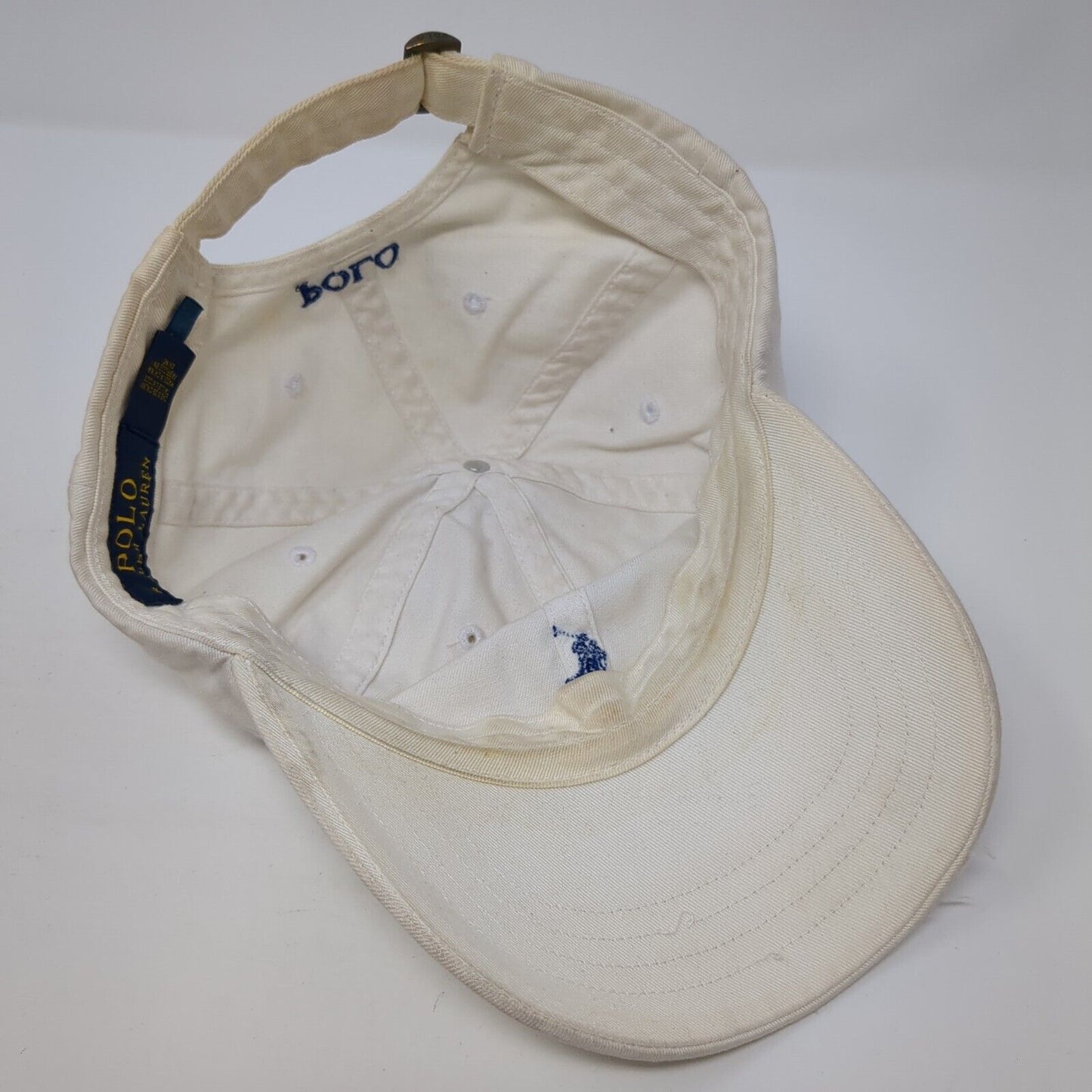 Polo Ralph Lauren Slideback Hat White OS Adjustable Embroidered Distressed